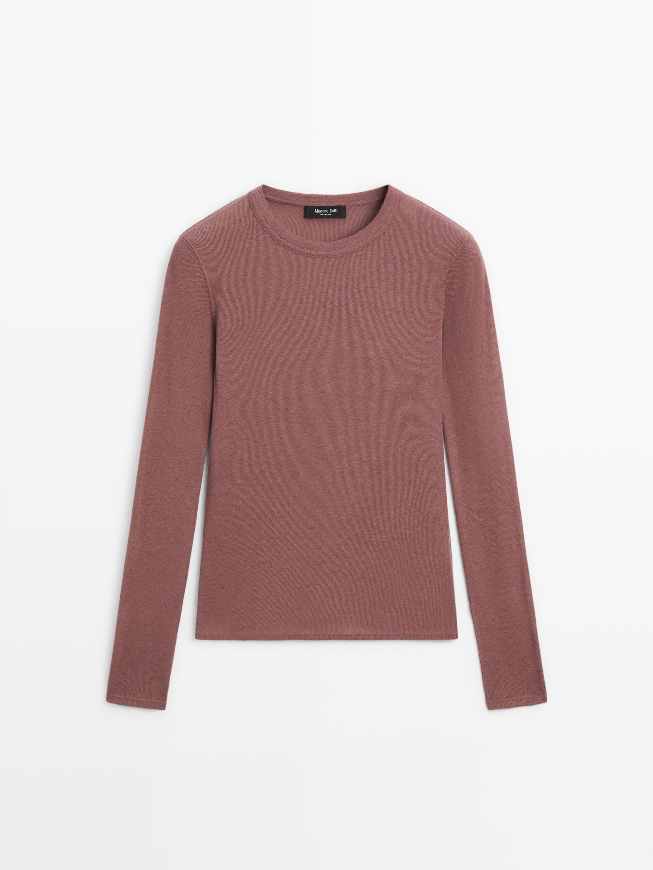 Long sleeve cotton blend T-shirt