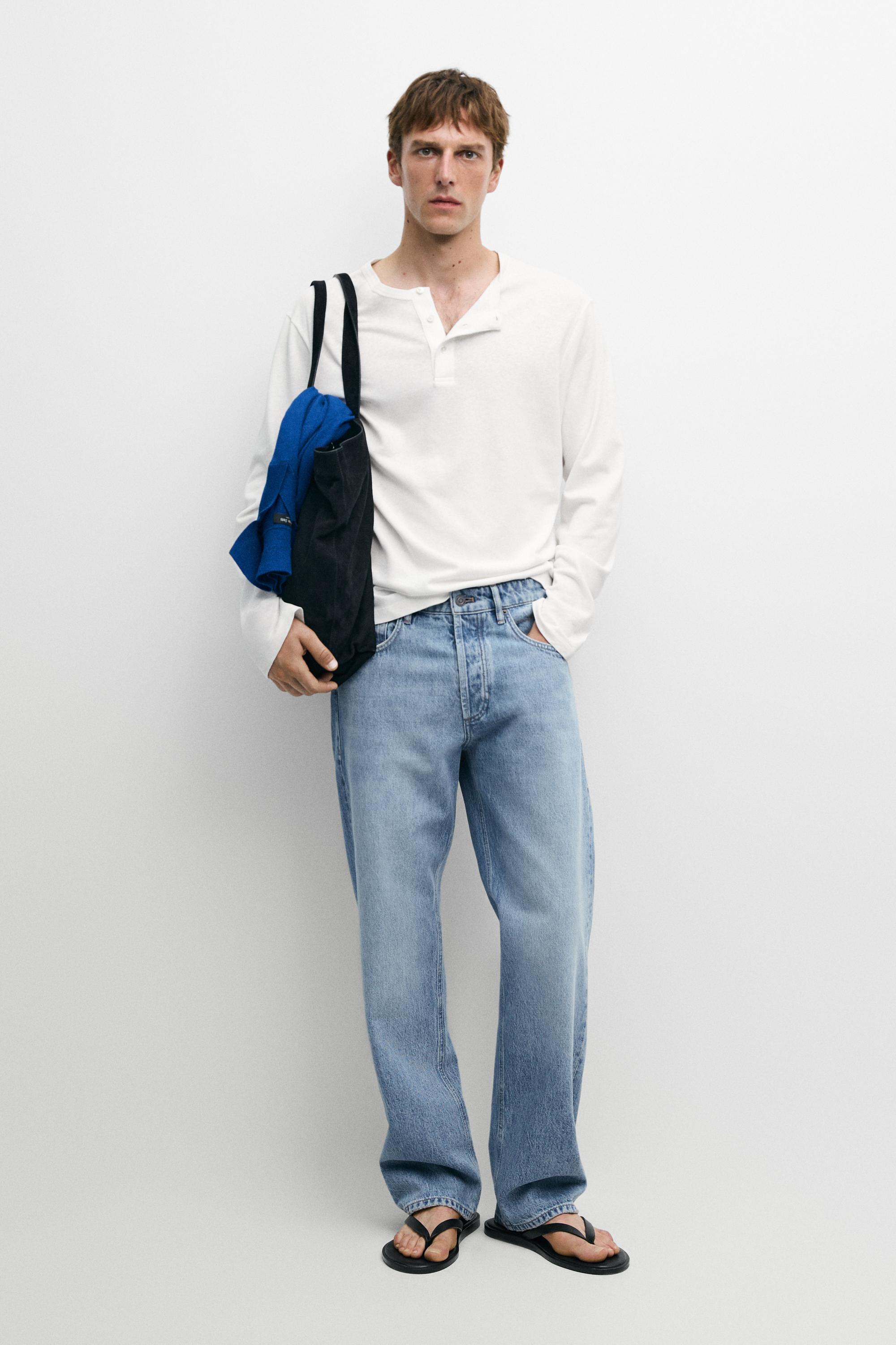 Long sleeve henley neck T-shirt — WHITE
