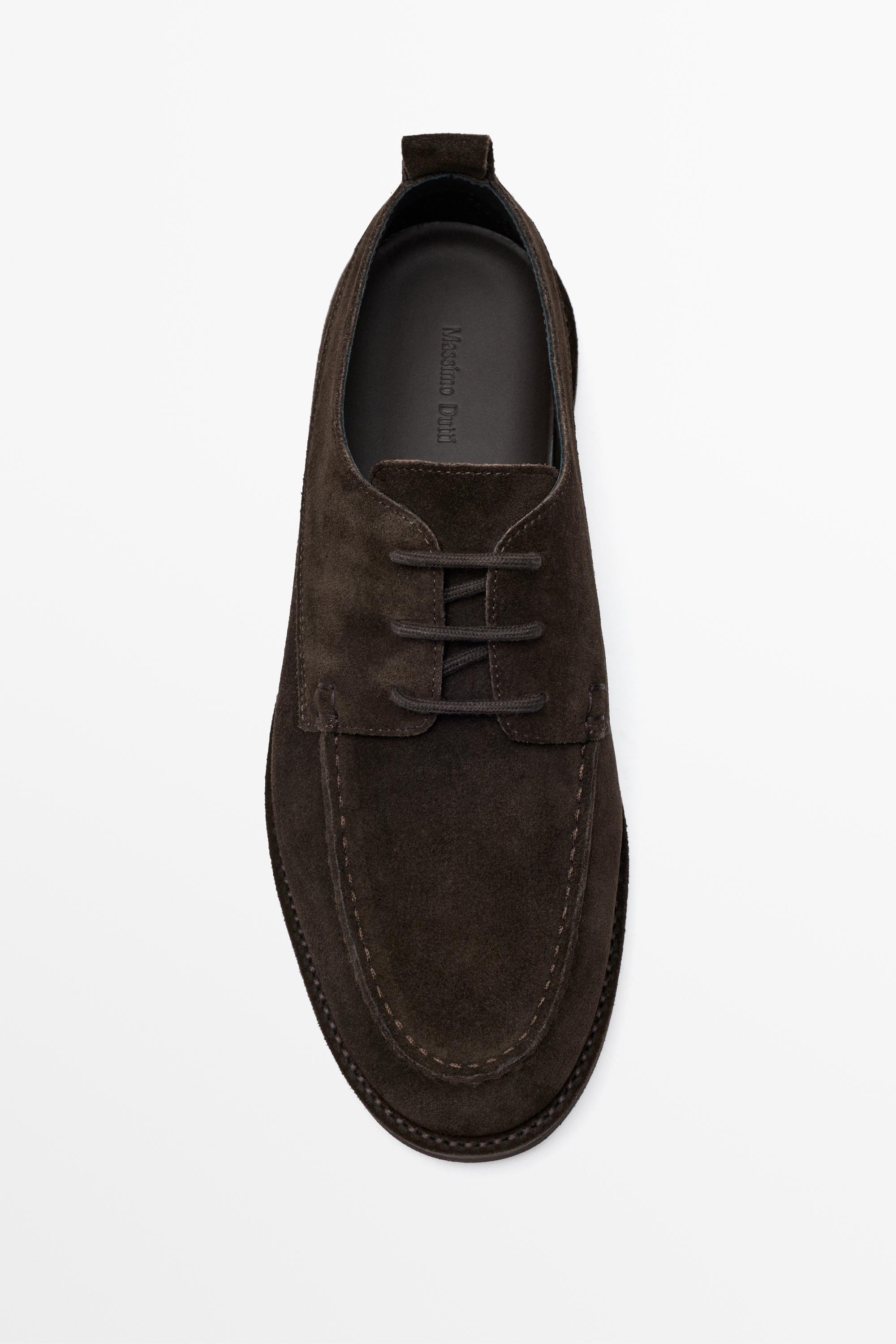 Stitched split suede leather shoe · Brown · Shoes | Massimo Dutti