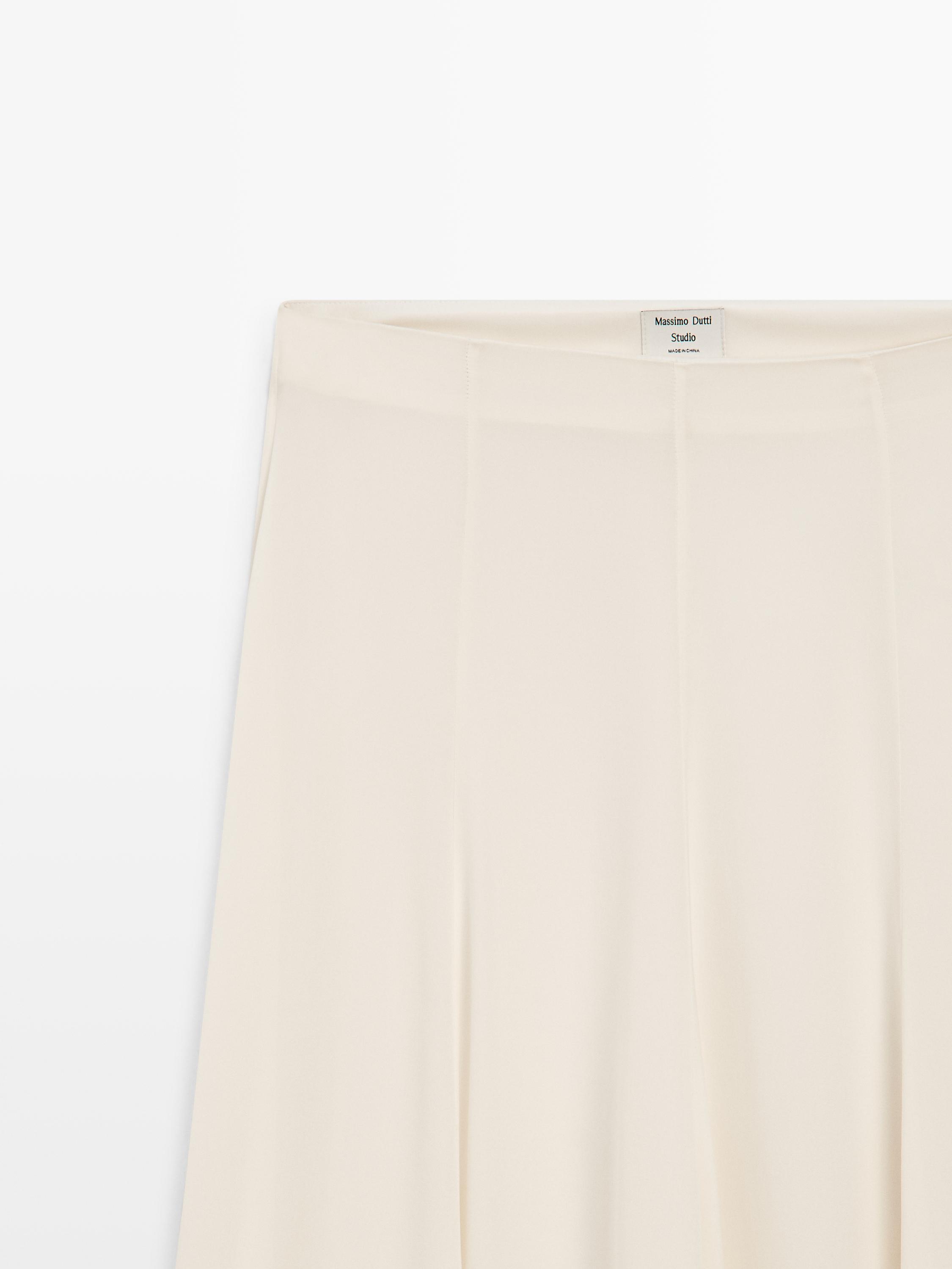 Flowing 100% silk midi skirt with seams - STUDIO — CREAM