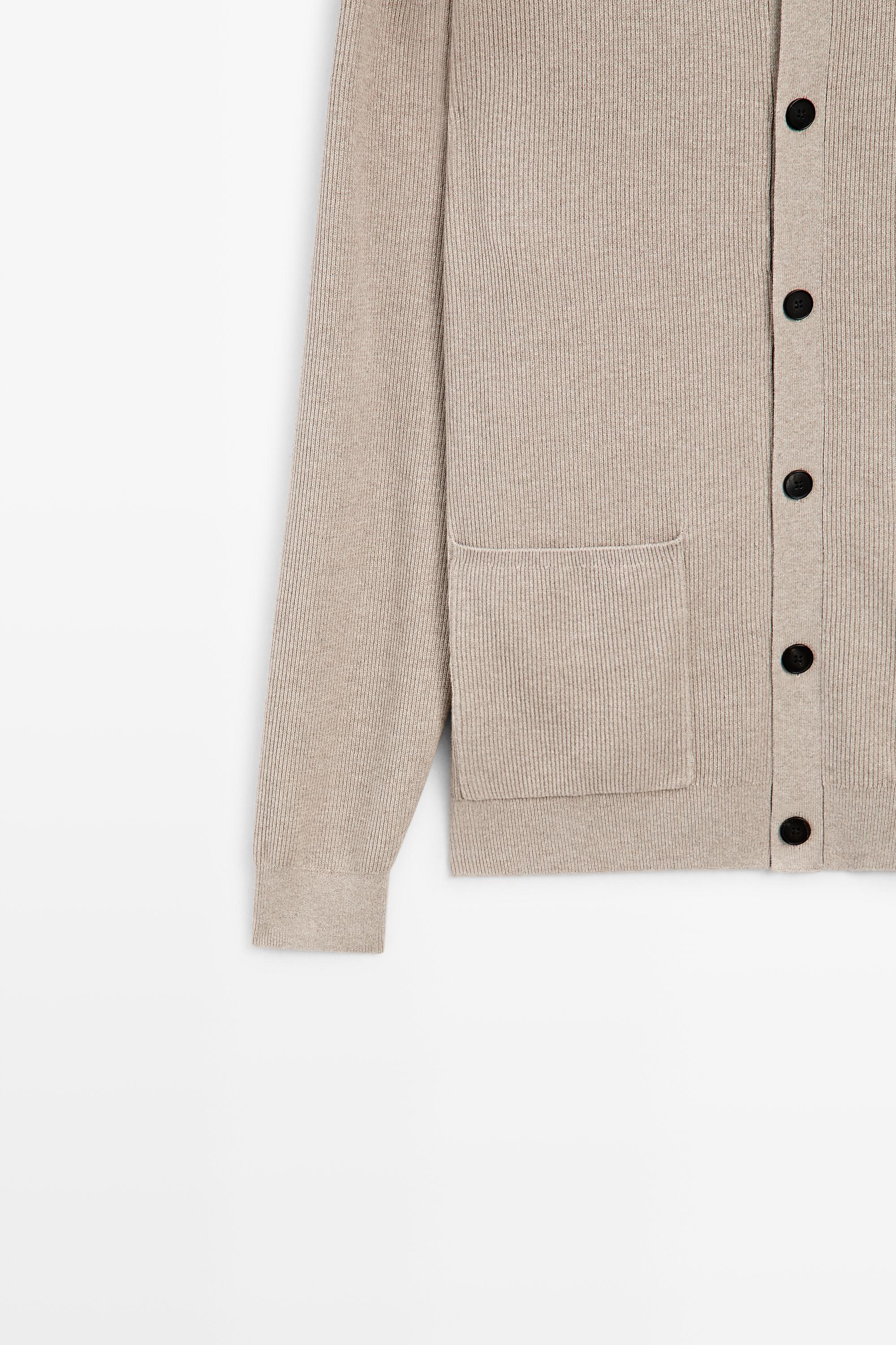 100% cotton knit pocket cardigan — BEIGE
