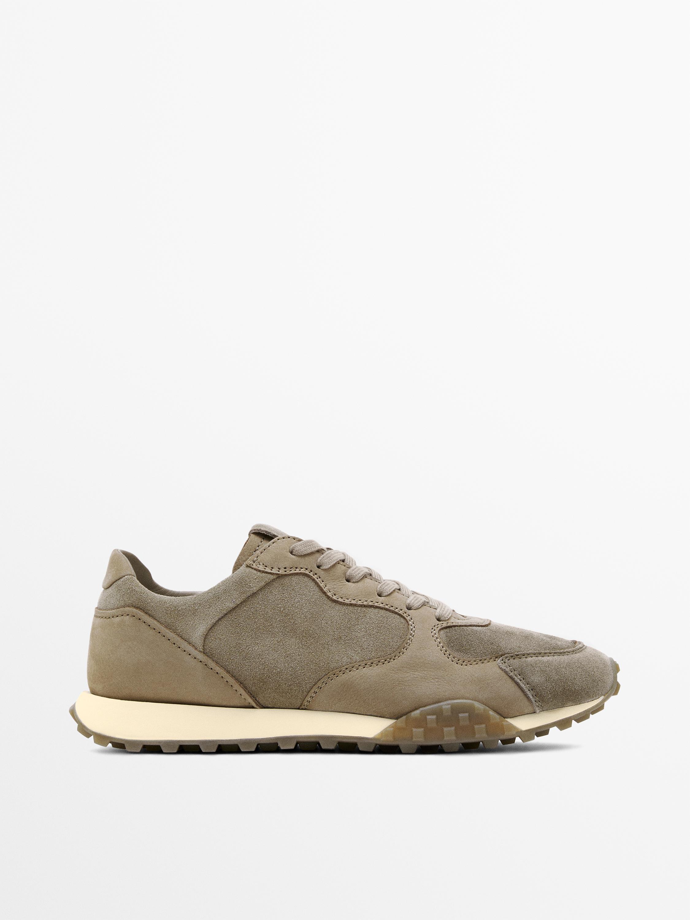 Contrast leather trainers — MINK