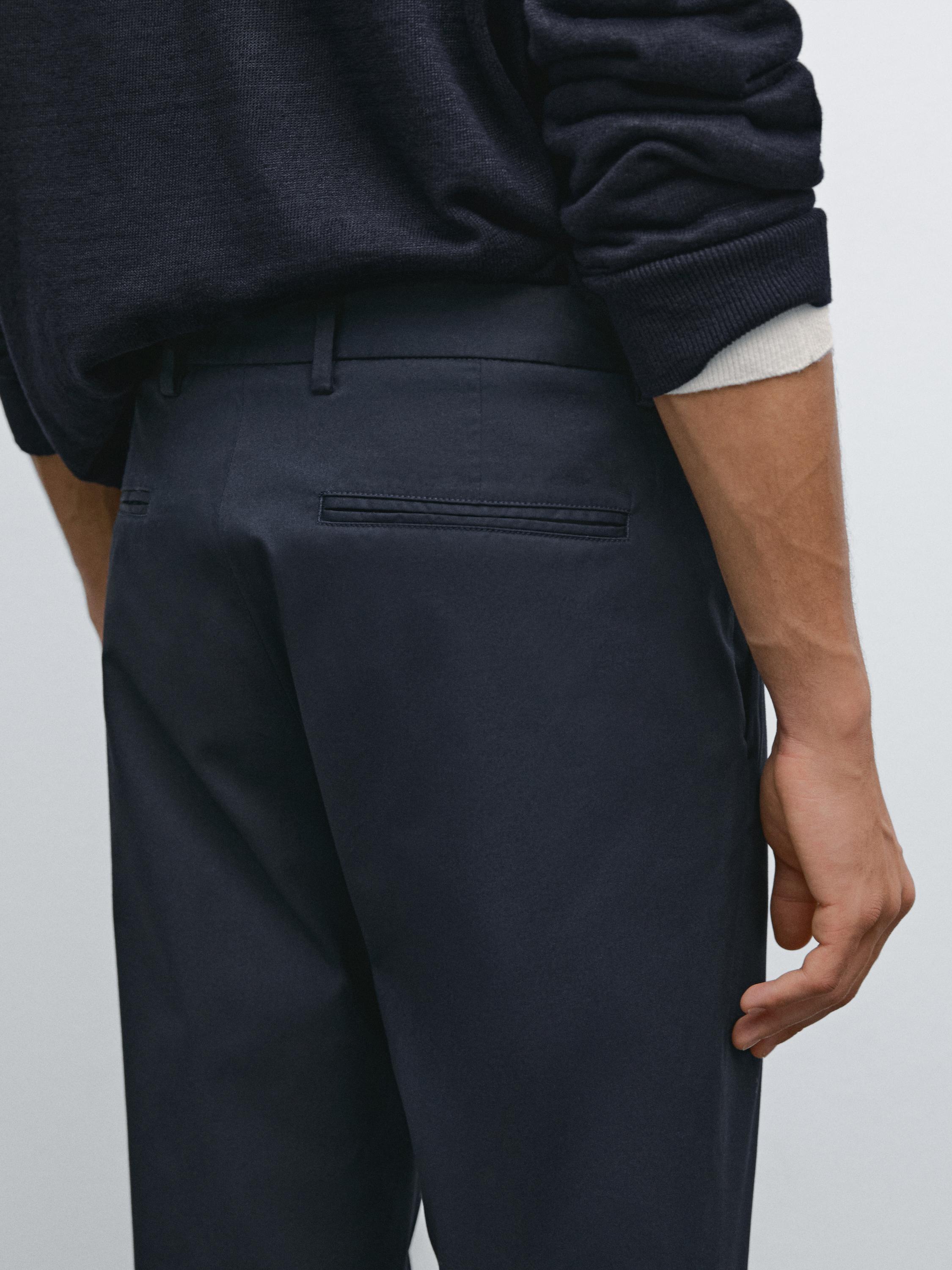 Cotton blend slim fit trousers