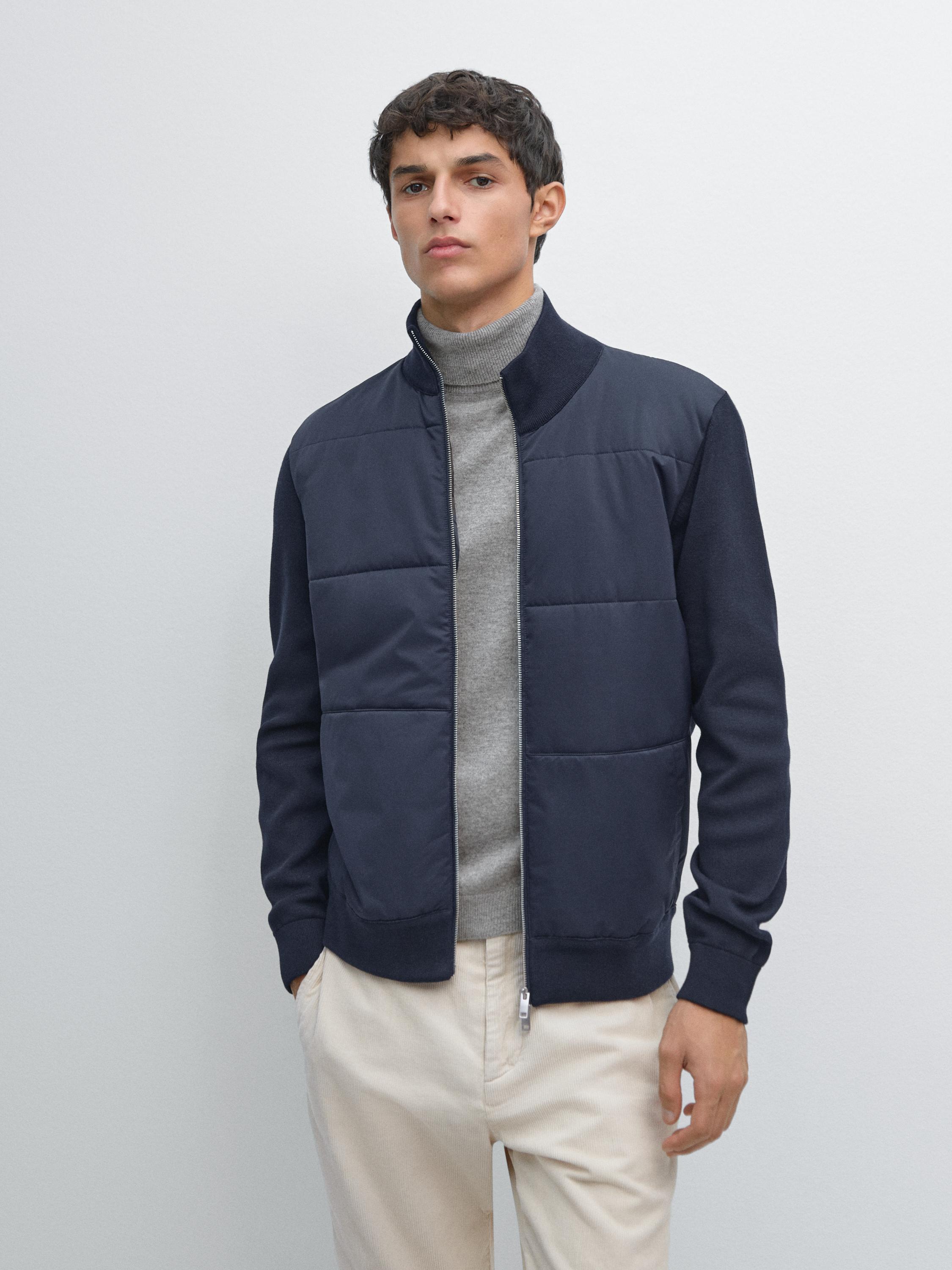 Contrast knit puffer jacket