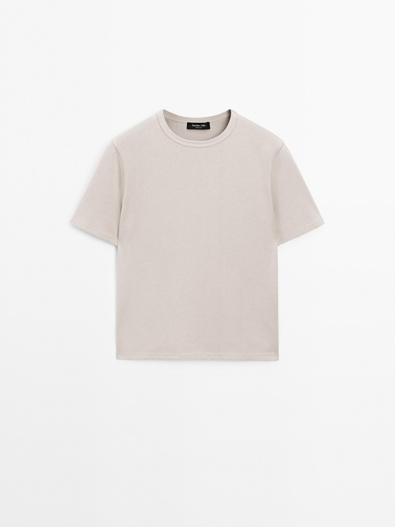 Massimo Dutti - Dames - T-Shirt Met Korte Mouw Van Katoenmix - Steen - M