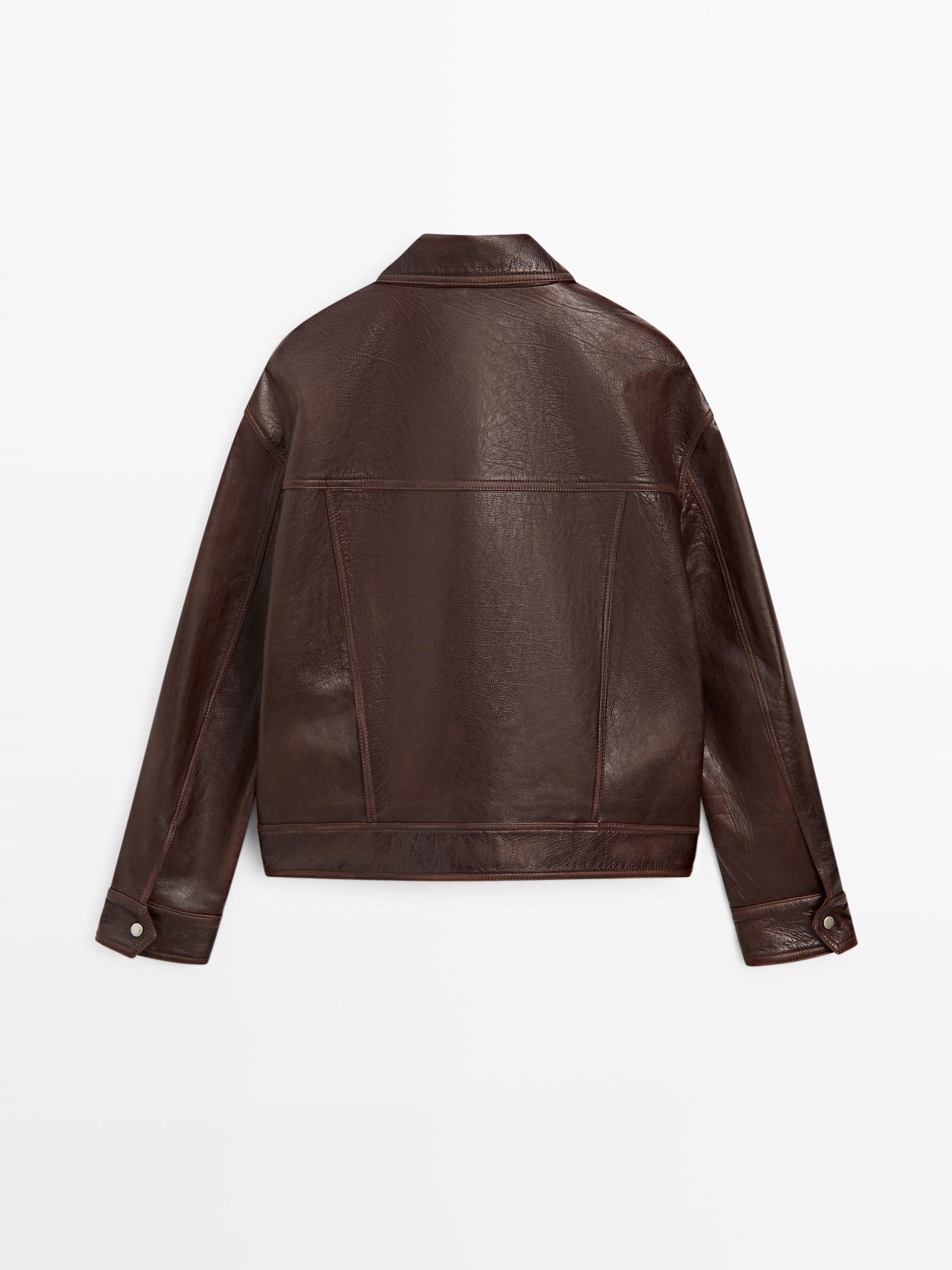 Pleated nappa leather jacket — BROWN
