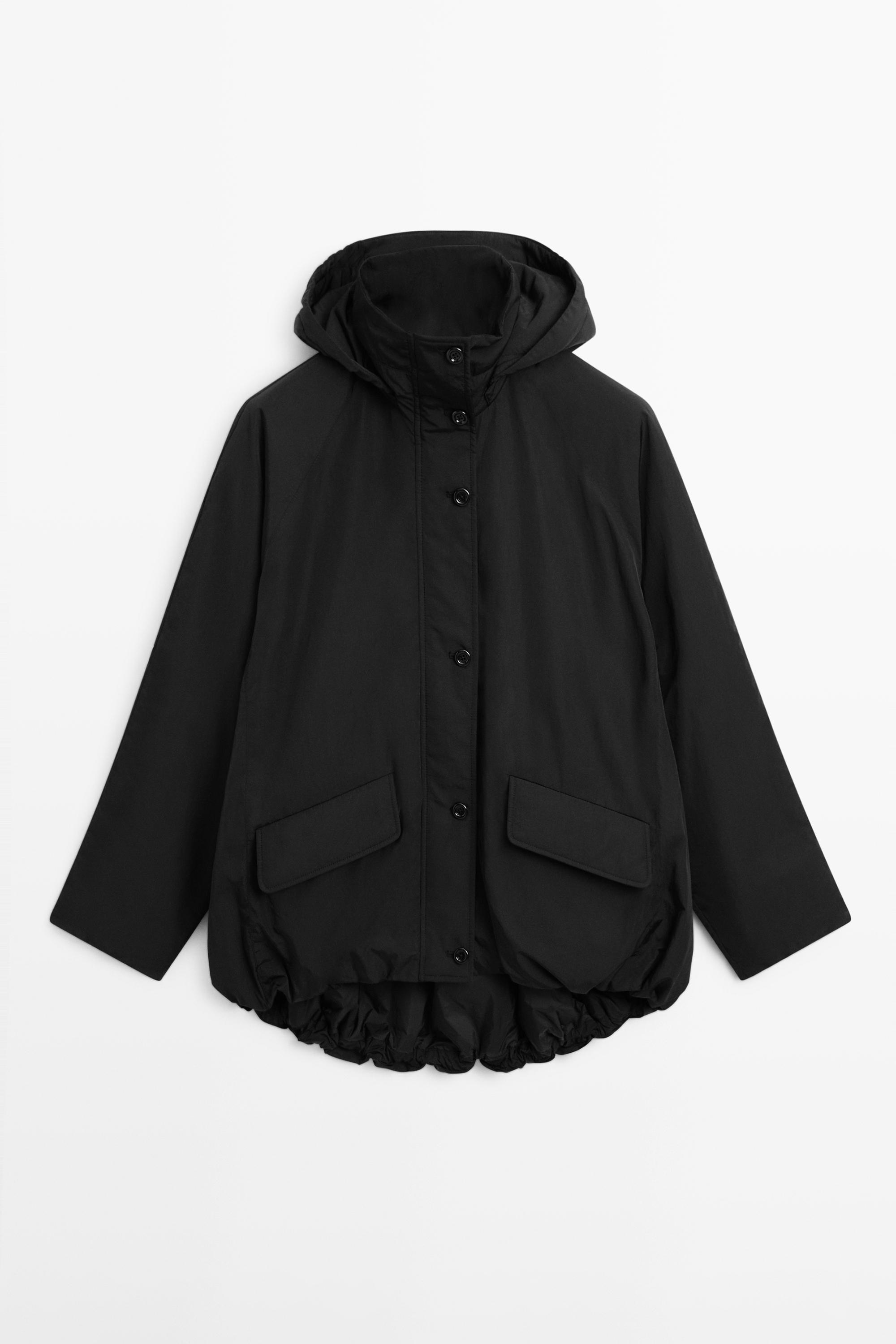 Long technical fabric parka — BLACK