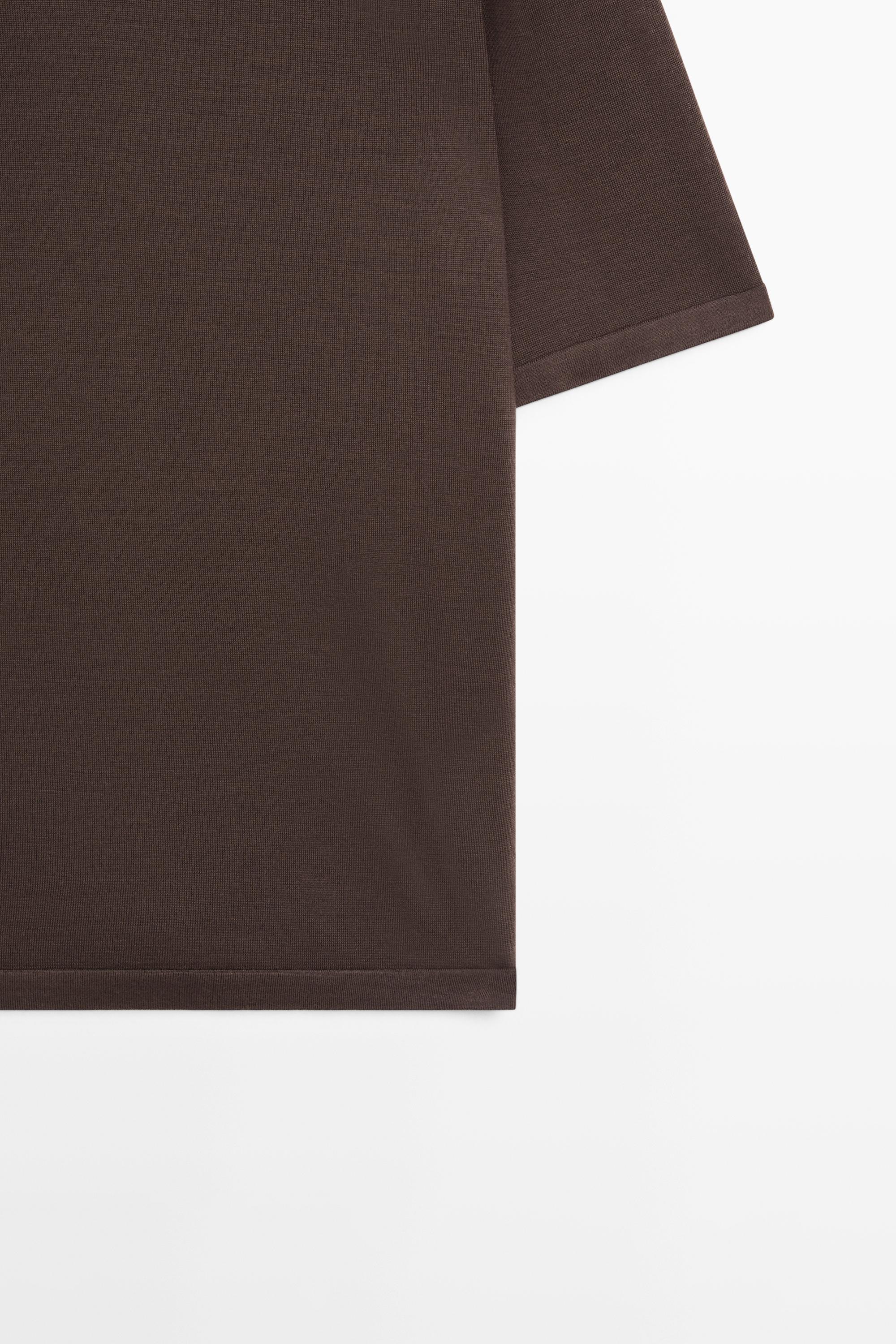 Wool-blend short-sleeve knit sweater — MOLE BROWN