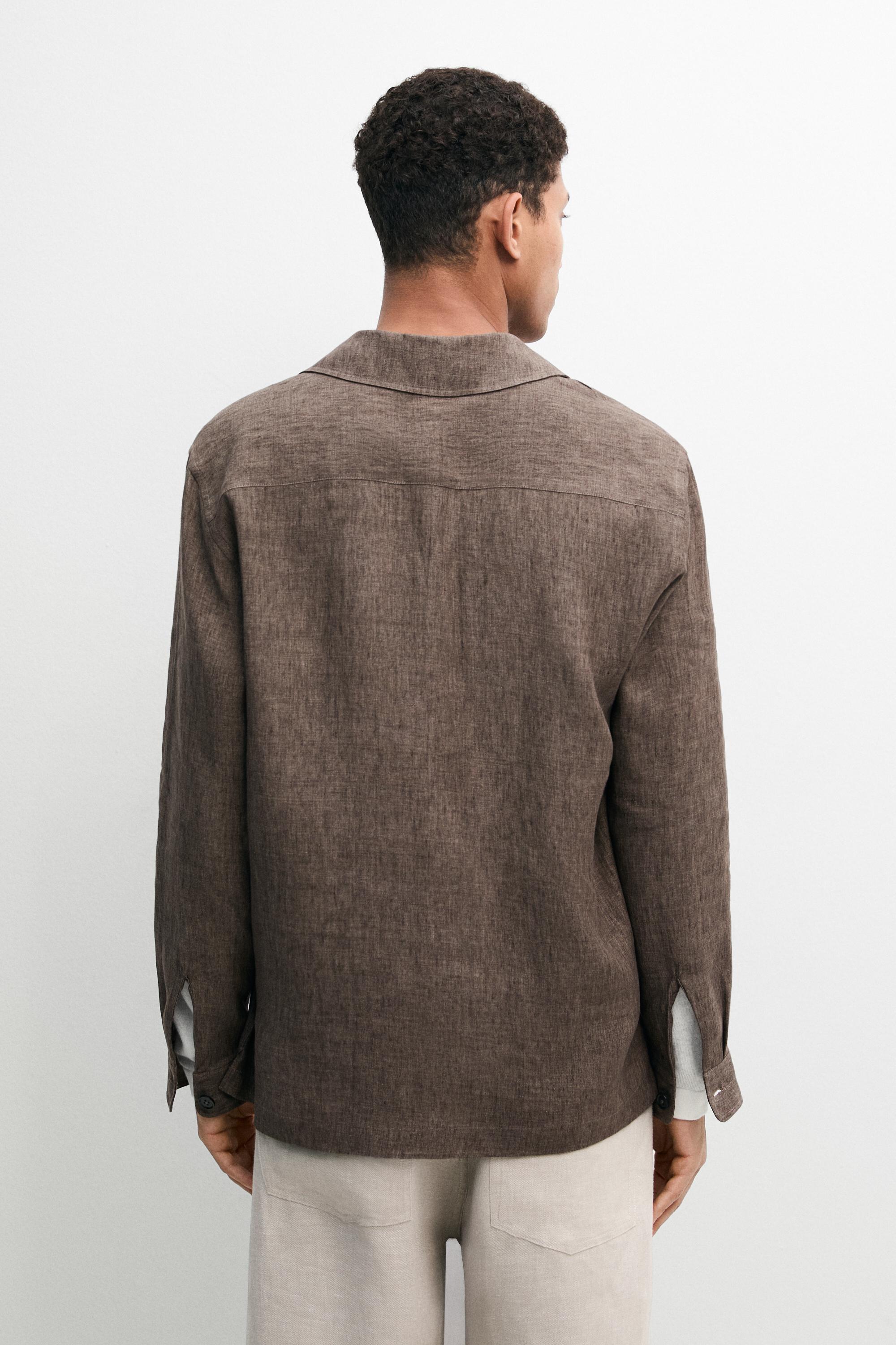 Faded linen overshirt with pocket details — BROWN