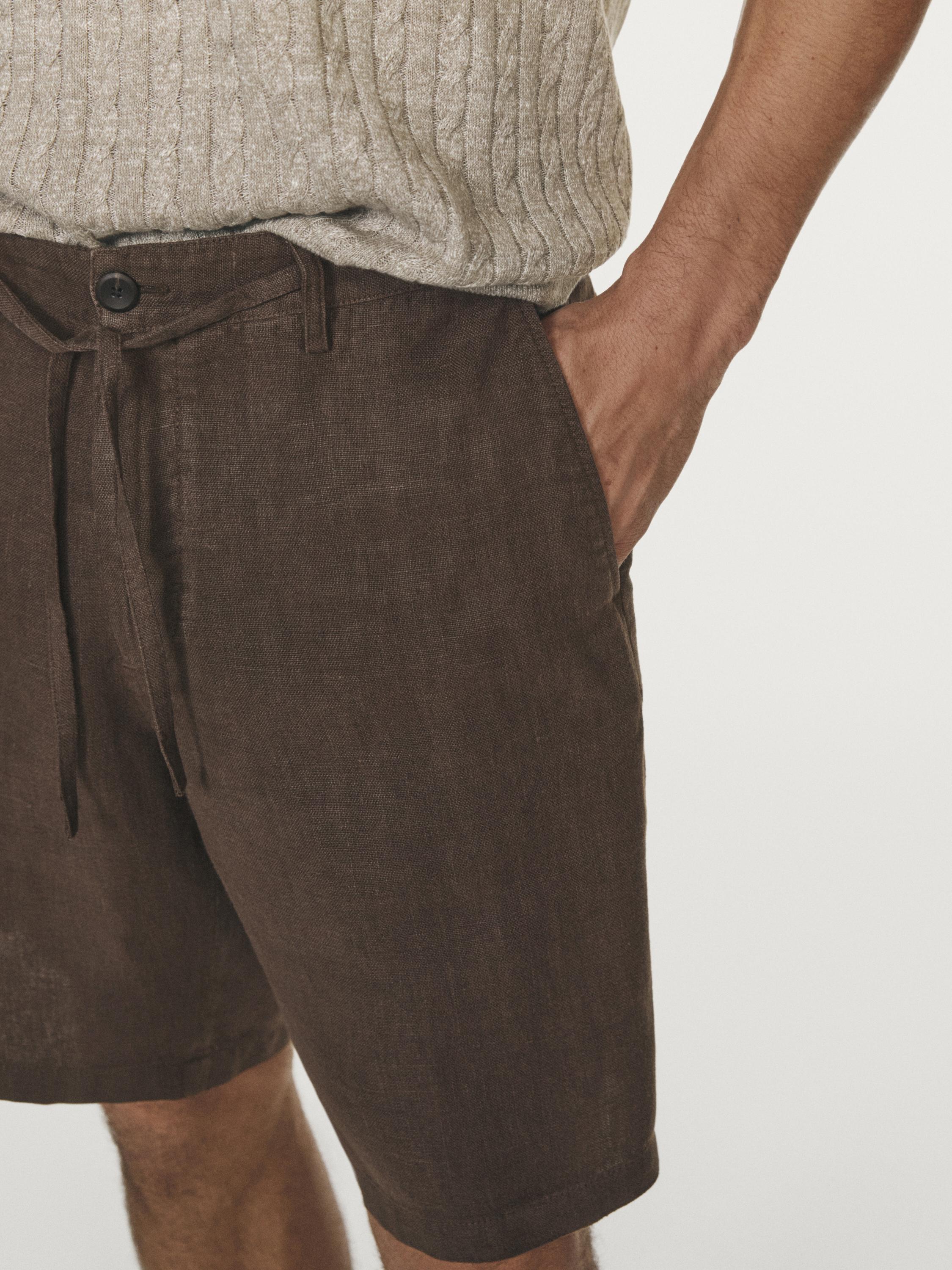 100% linen Bermuda shorts — BROWN