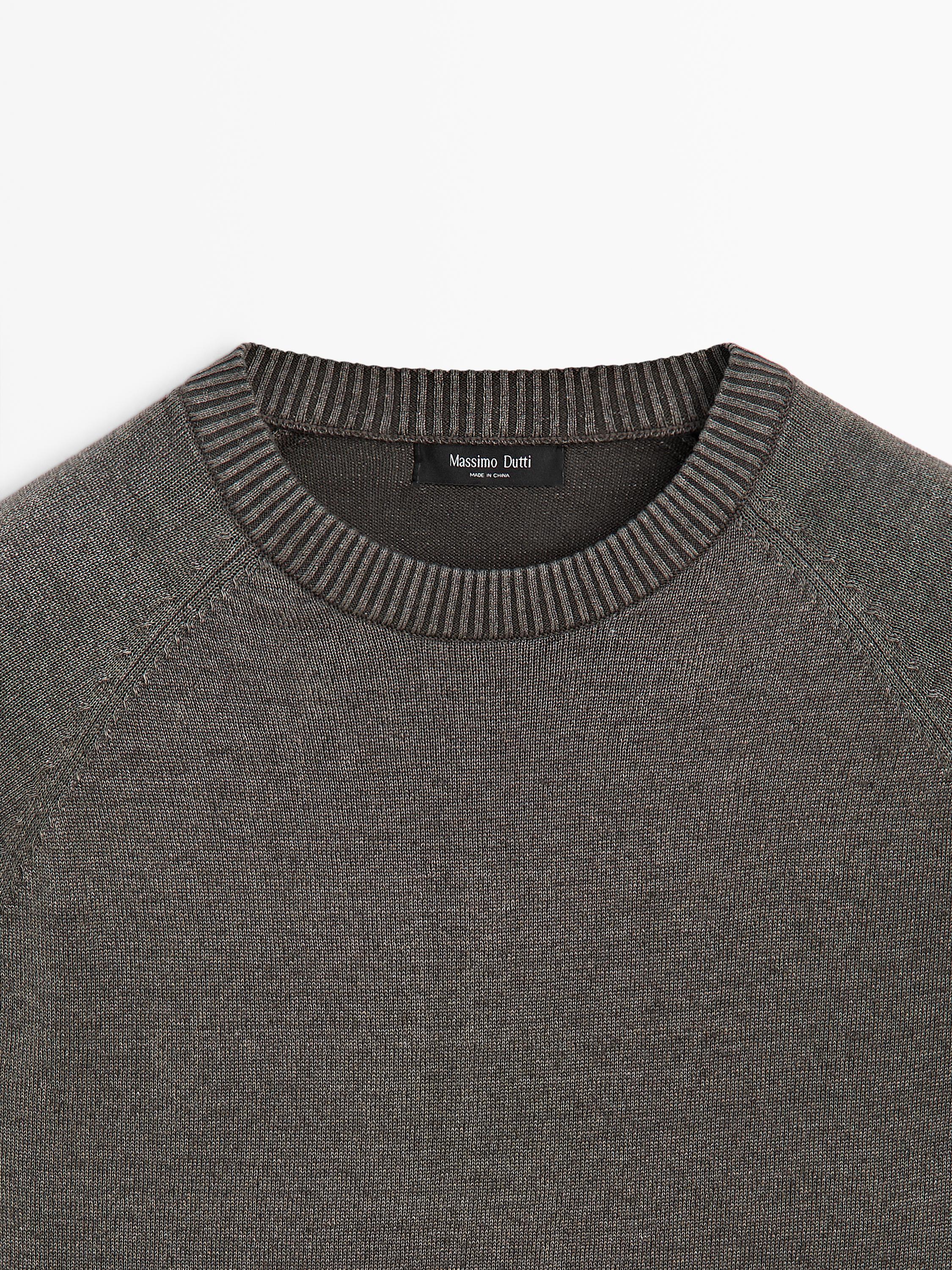 Cotton blend knit sweater — Greyish green