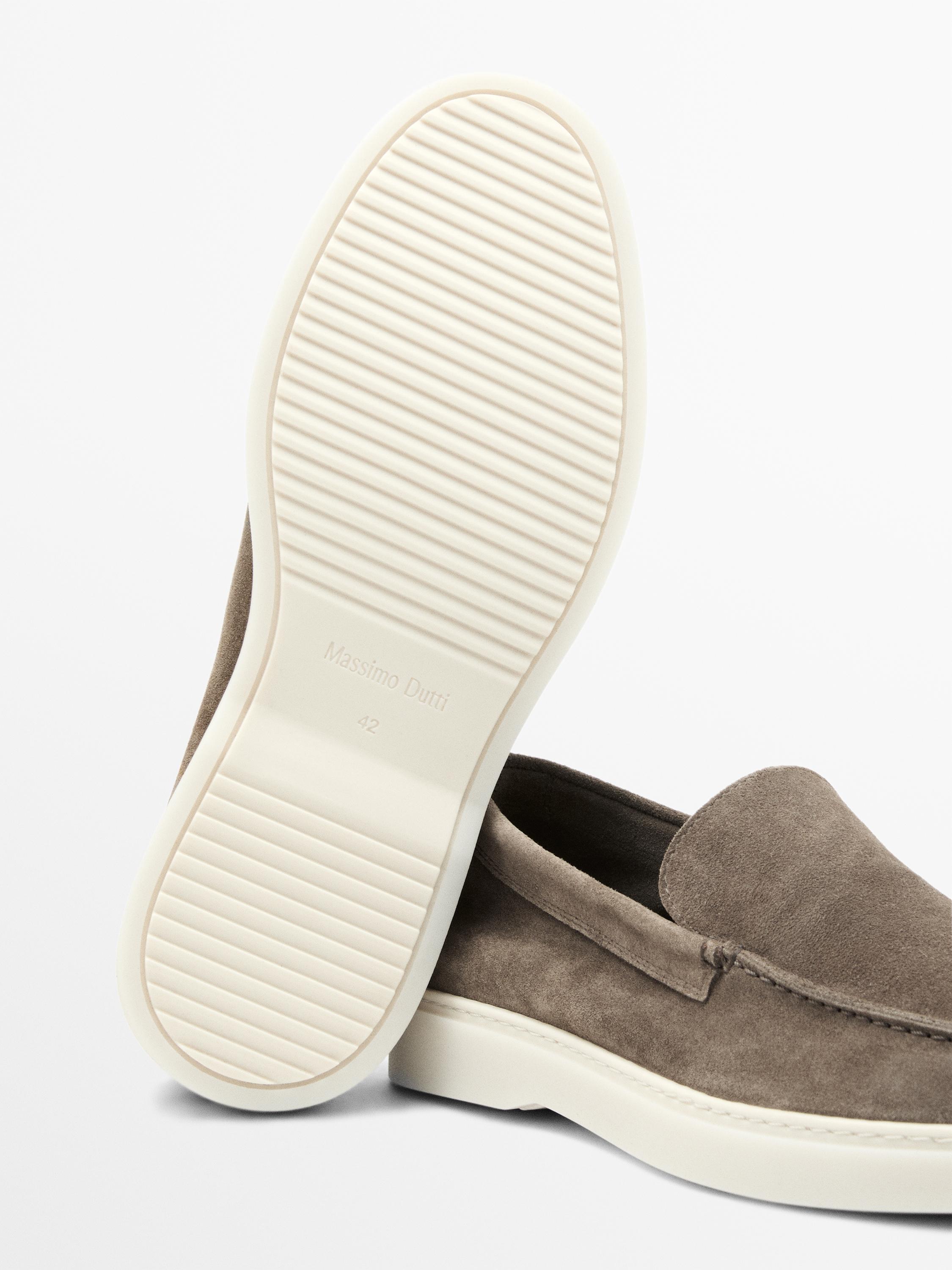 Split leather loafers with moc toe — MINK