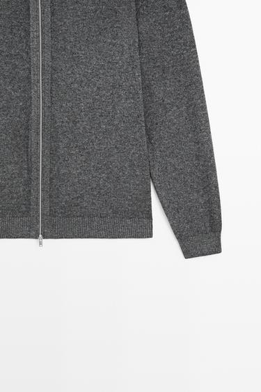 Wool-blend knit hooded cardigan — Medium Grey 7