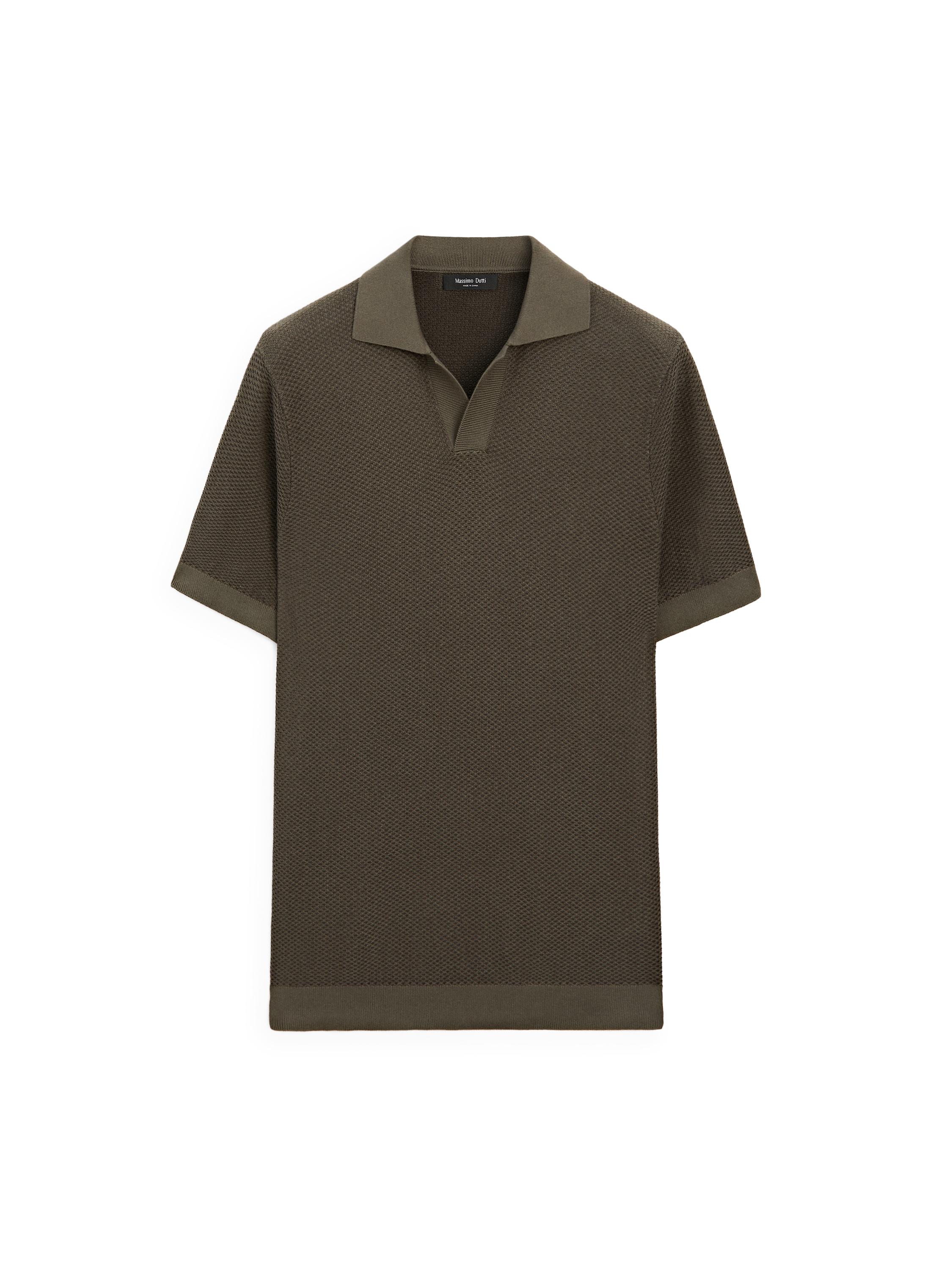 100% cotton textured knit polo sweater — Greyish green