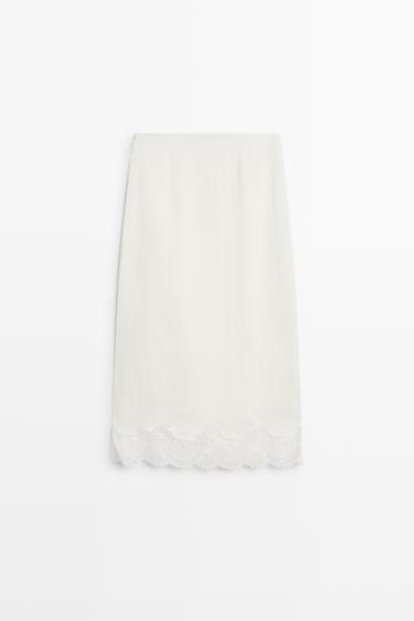 Flowing midi skirt with lace detail — WHITE 6