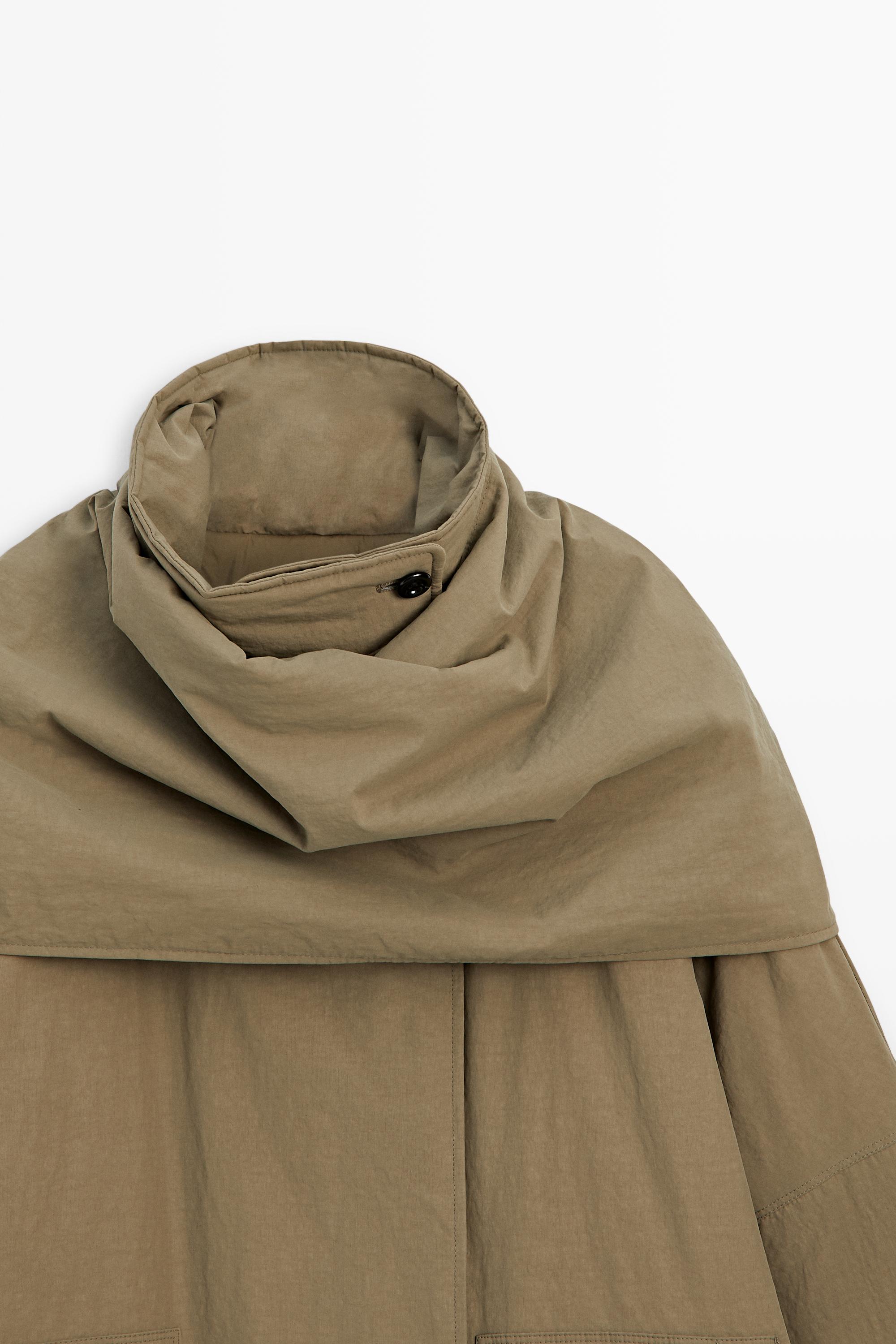 Quilted bomber jacket with scarf — CAMEL