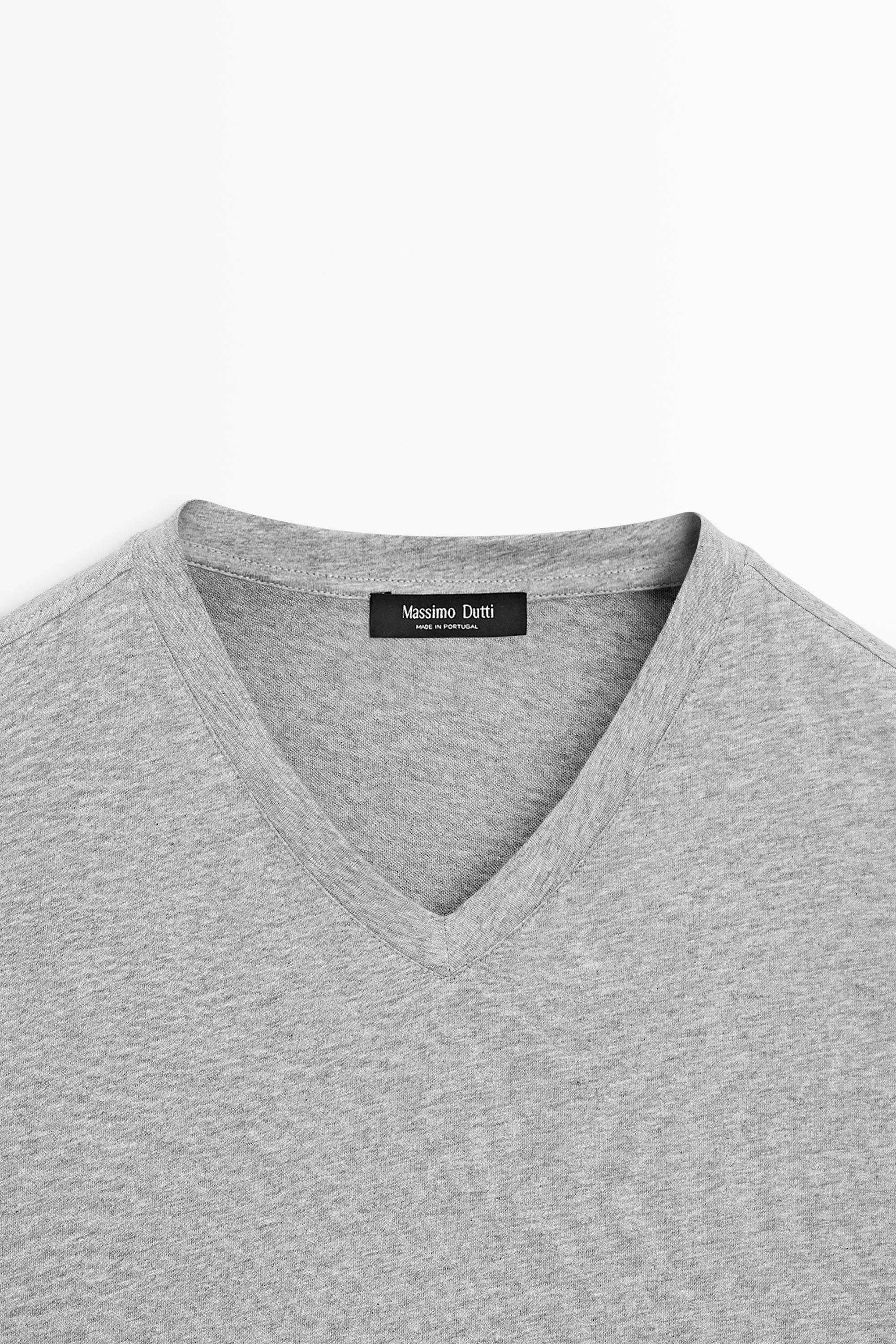 100% cotton V-neck T-shirt — GREY MARL