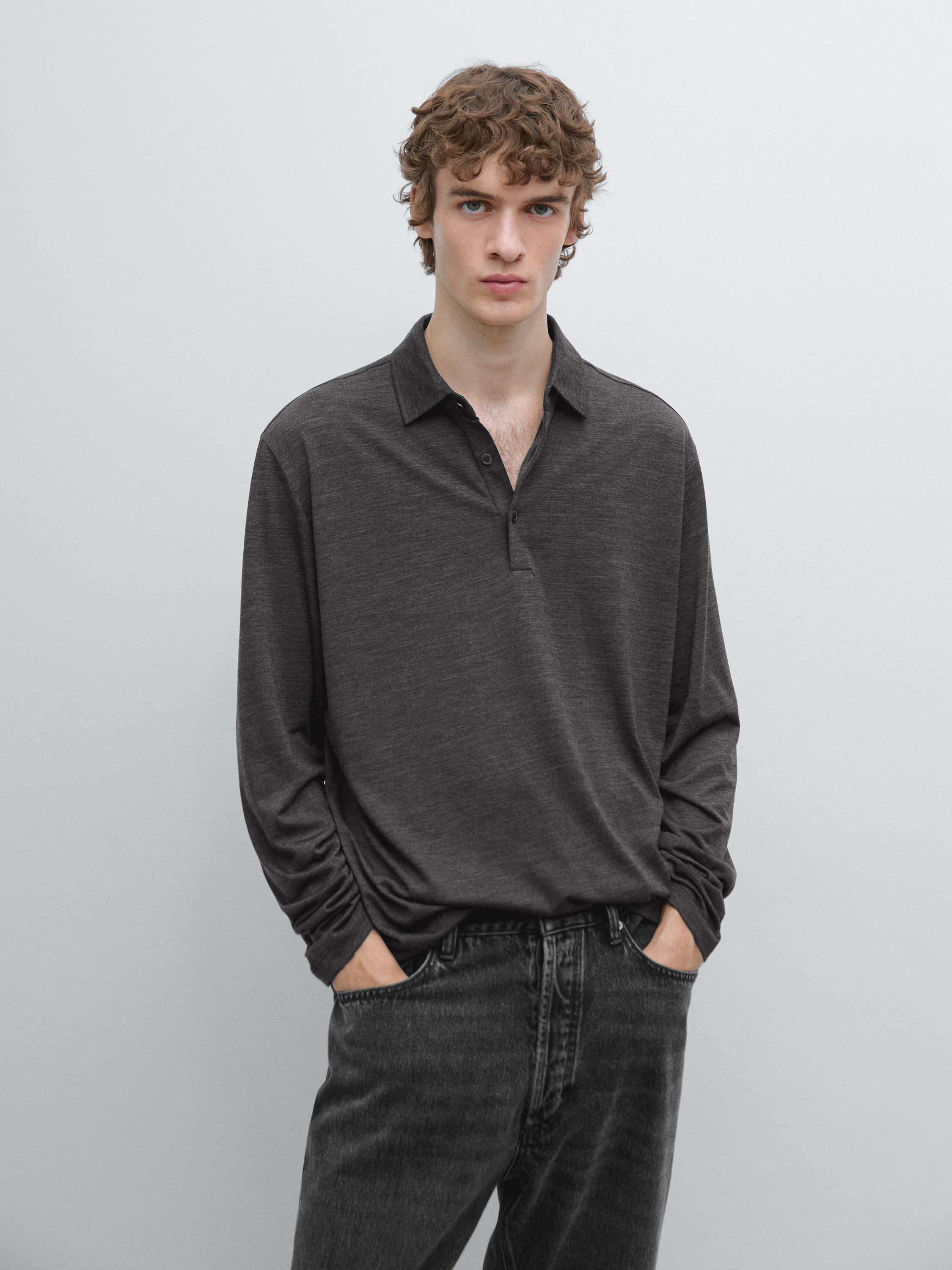 Wool blend knit polo sweater