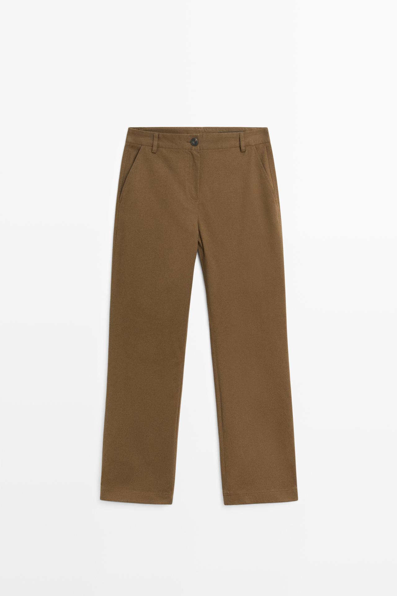 Cotton blend kick flare pants — BROWN