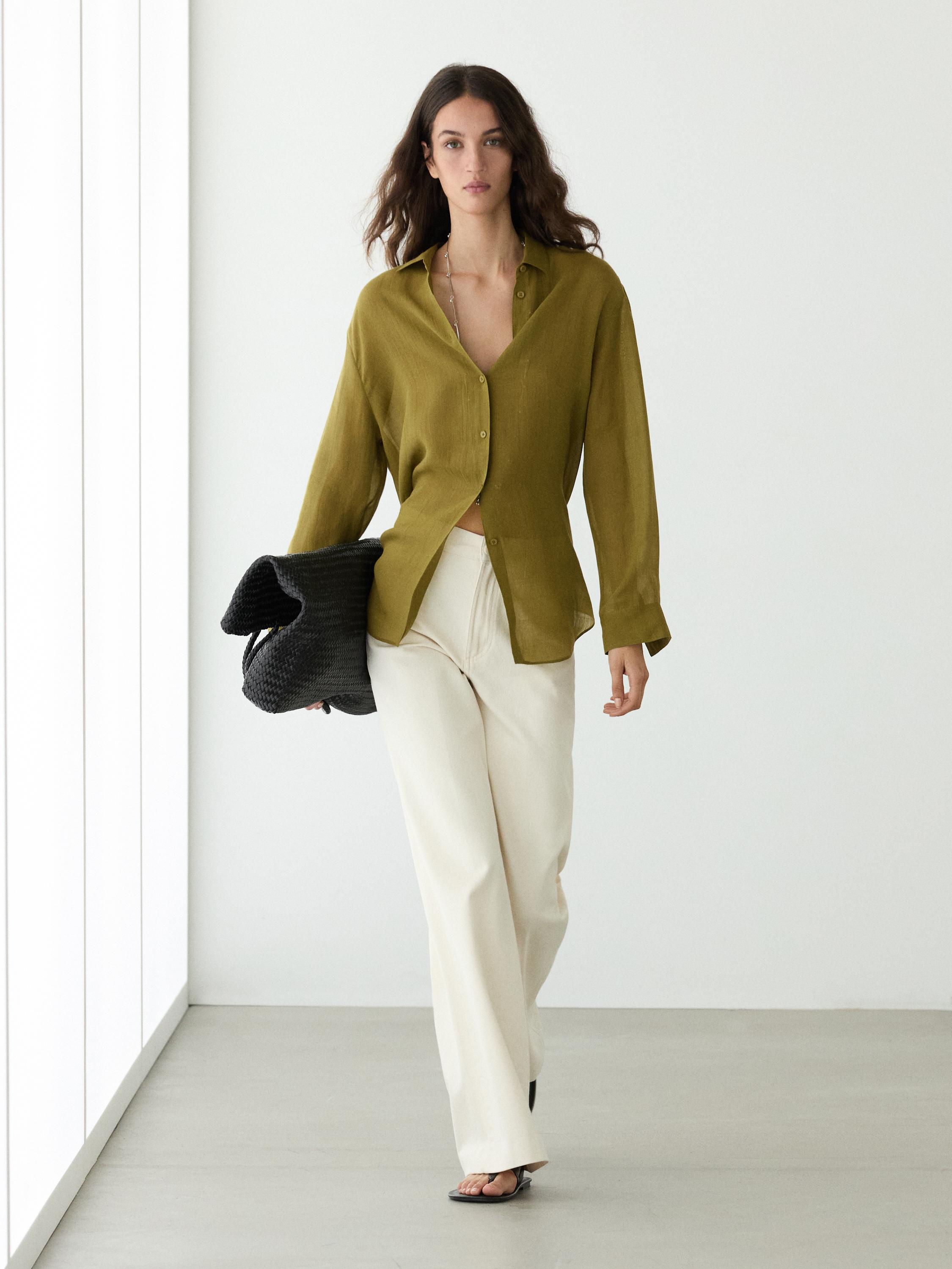 Flowing shirt with shirt collar — GREEN