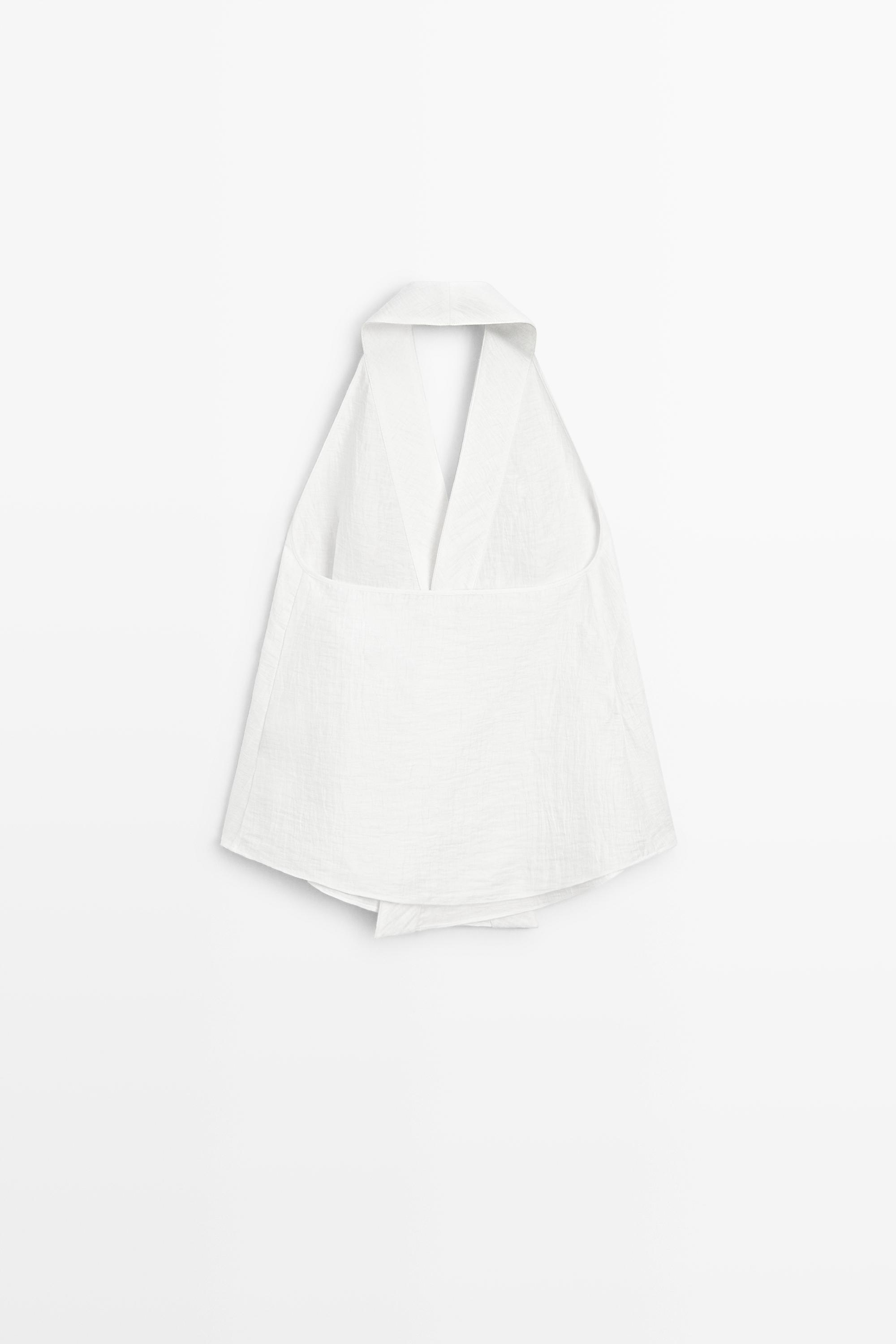 Linen blend crossover halter top — Off white