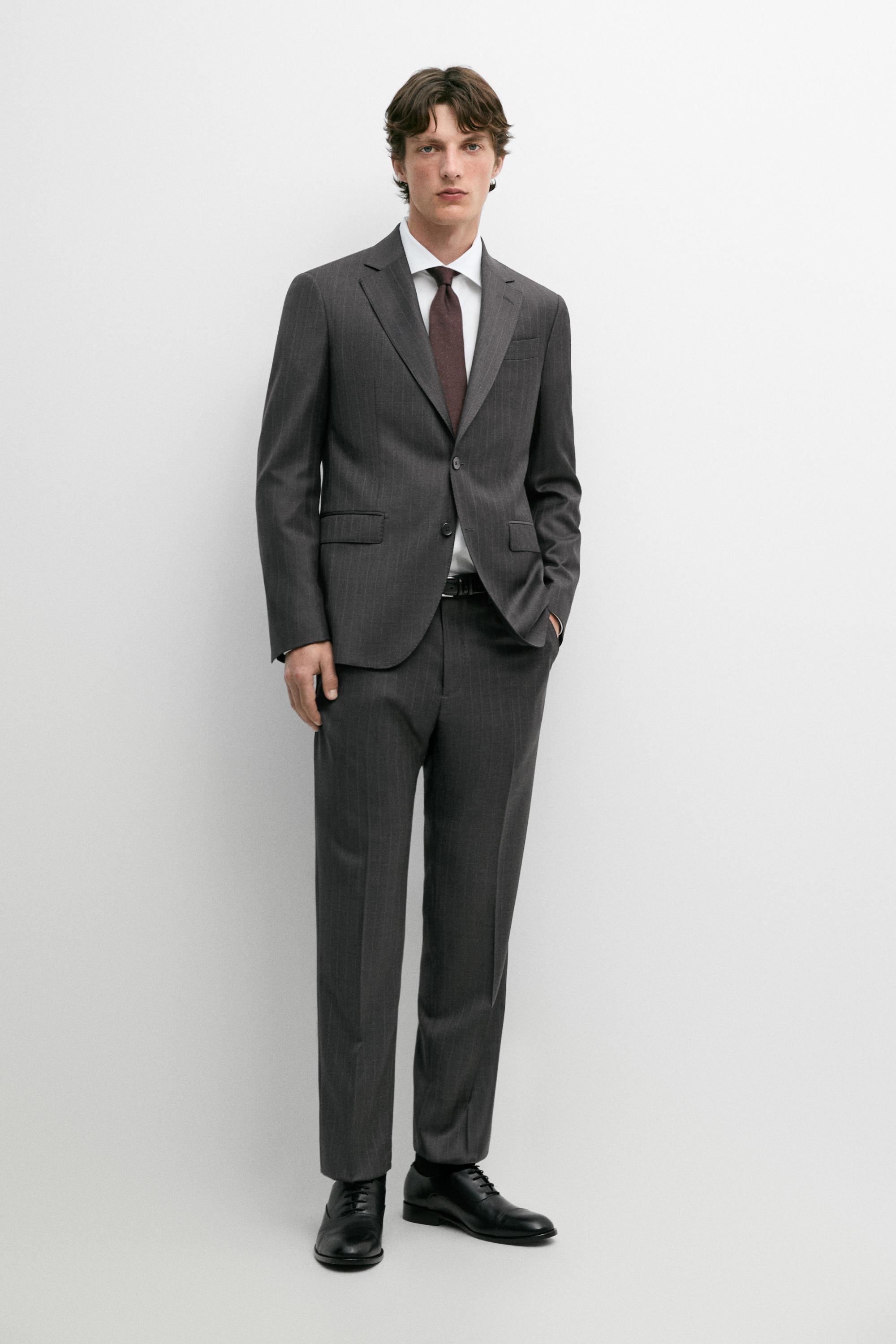 100% wool striped suit blazer — CHARCOAL