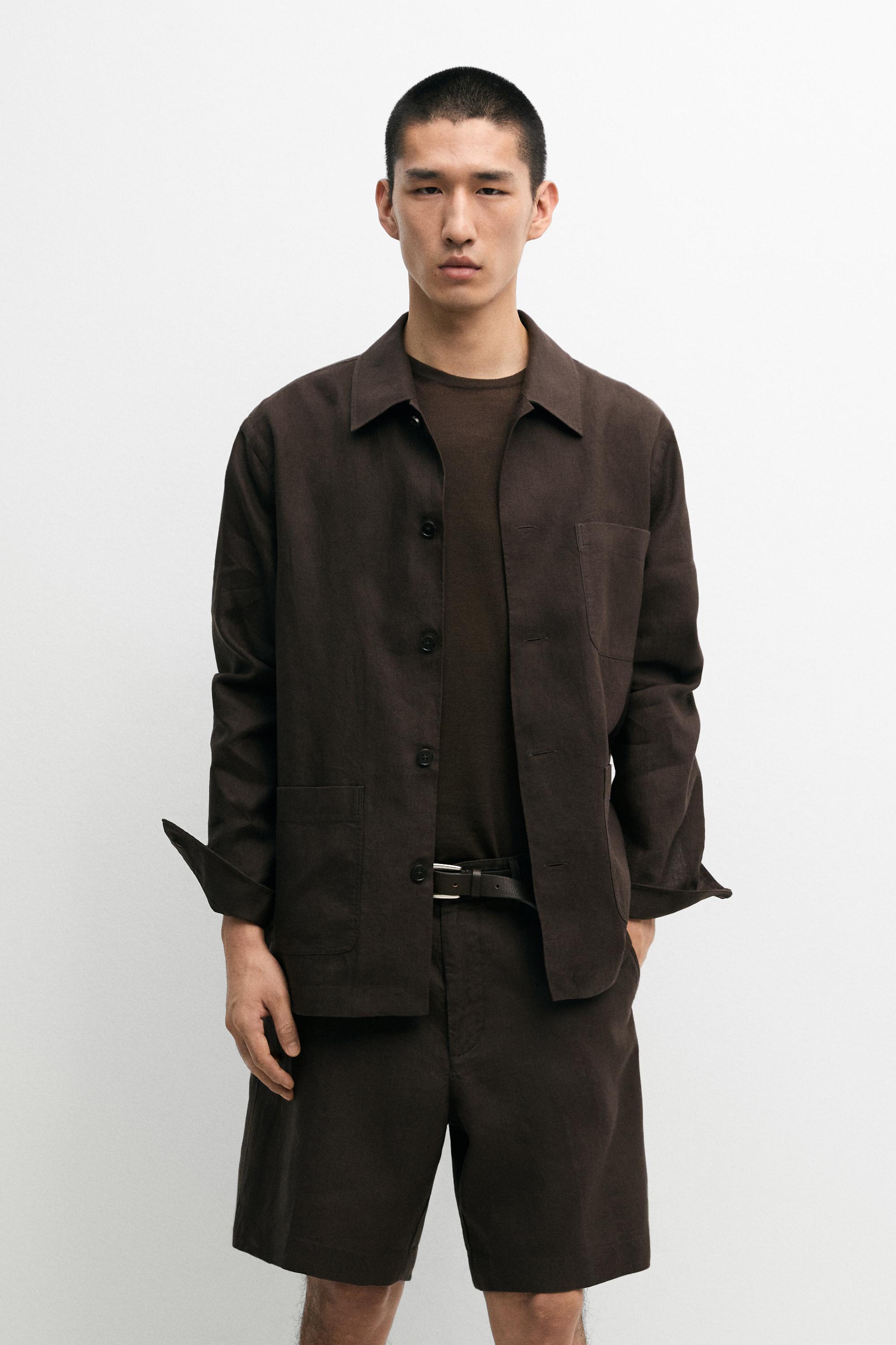 100% linen total look Bermuda shorts — BROWN