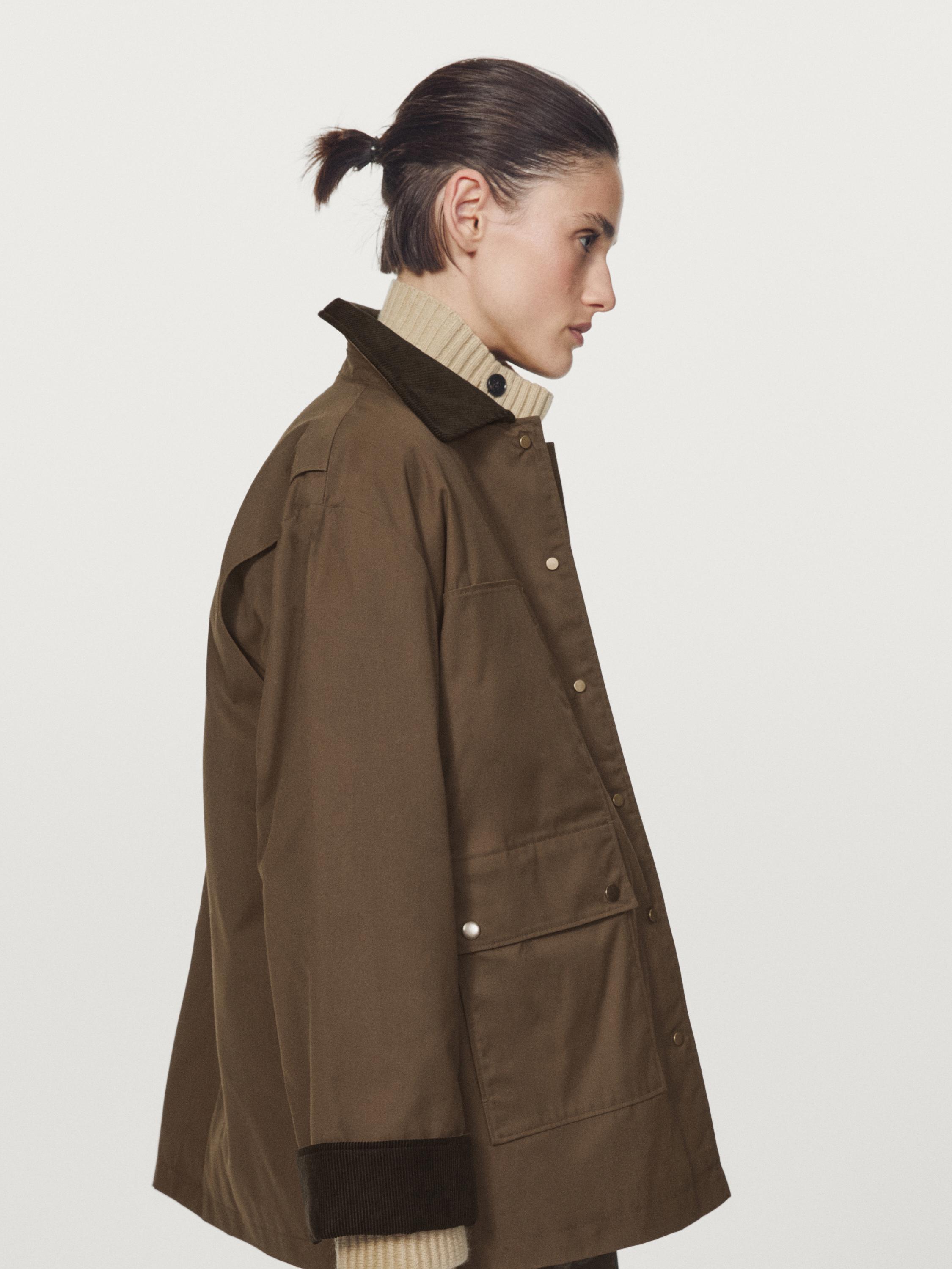Waxed parka with corduroy detail