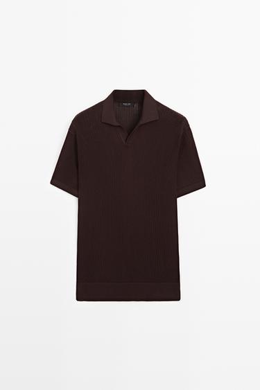 Cotton-blend V-neck knit polo shirt — BURGUNDY 2