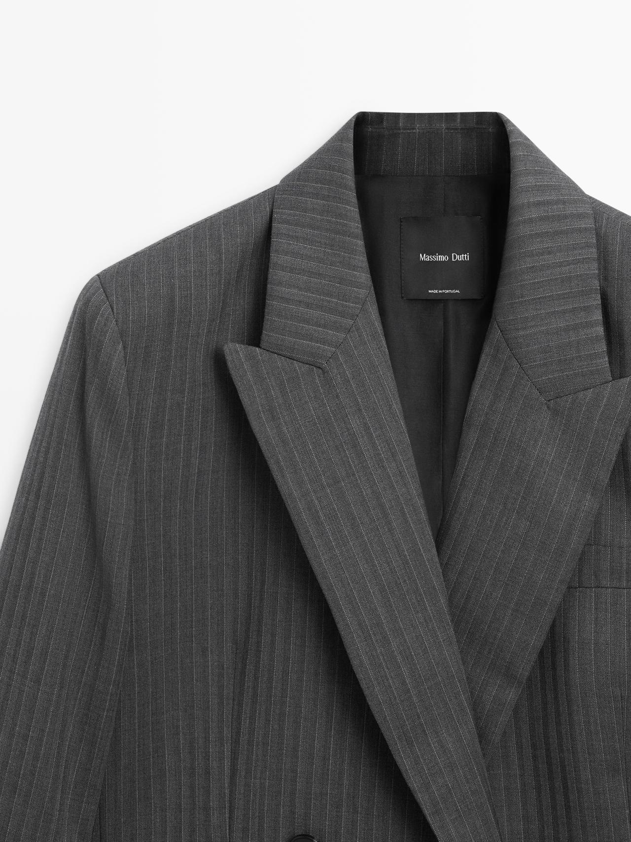 Pinstripe cool wool blend suit blazer — GREY