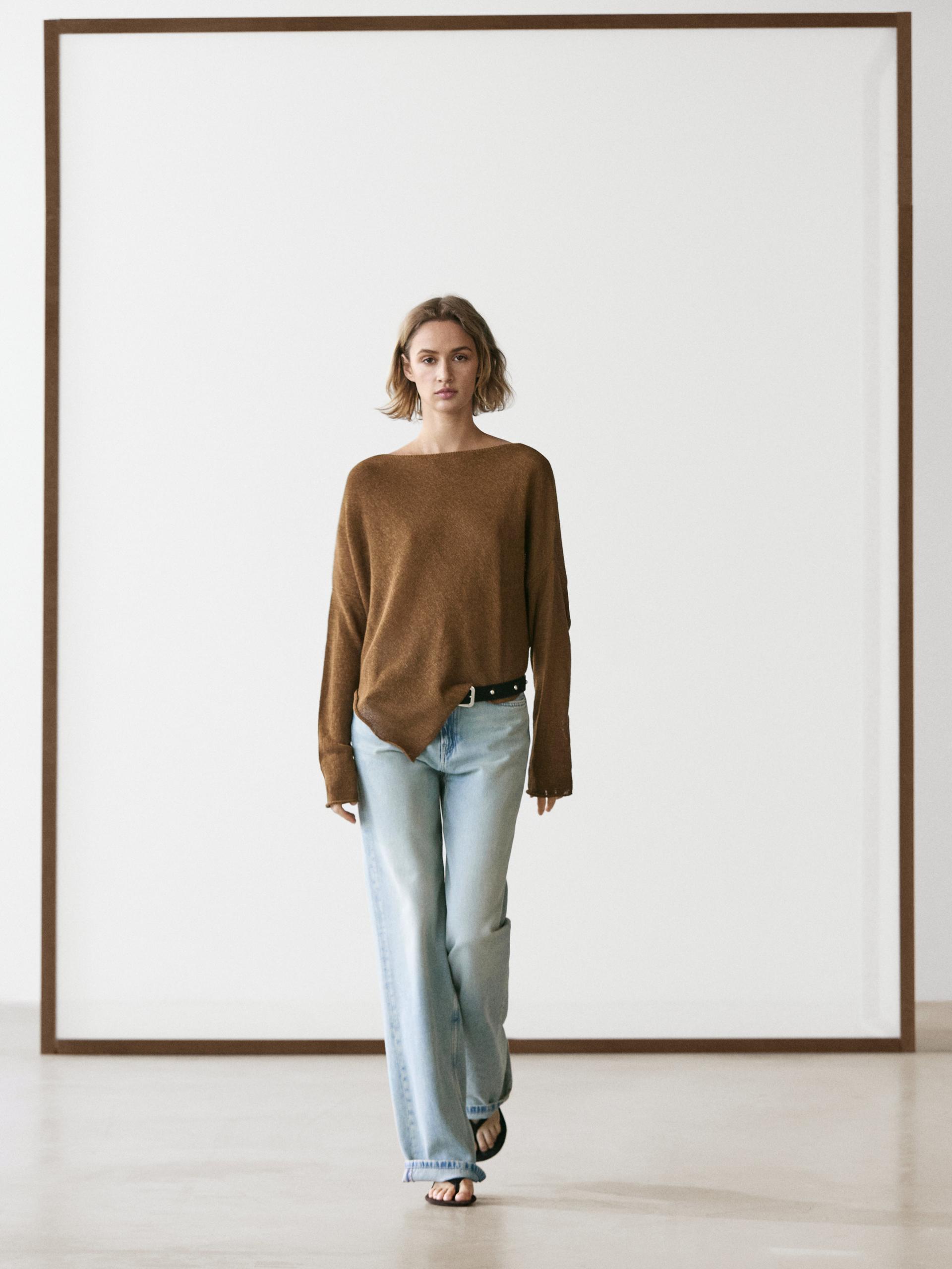 Massimo Dutti Asymmetrical Knit Cape Jumper In Brown