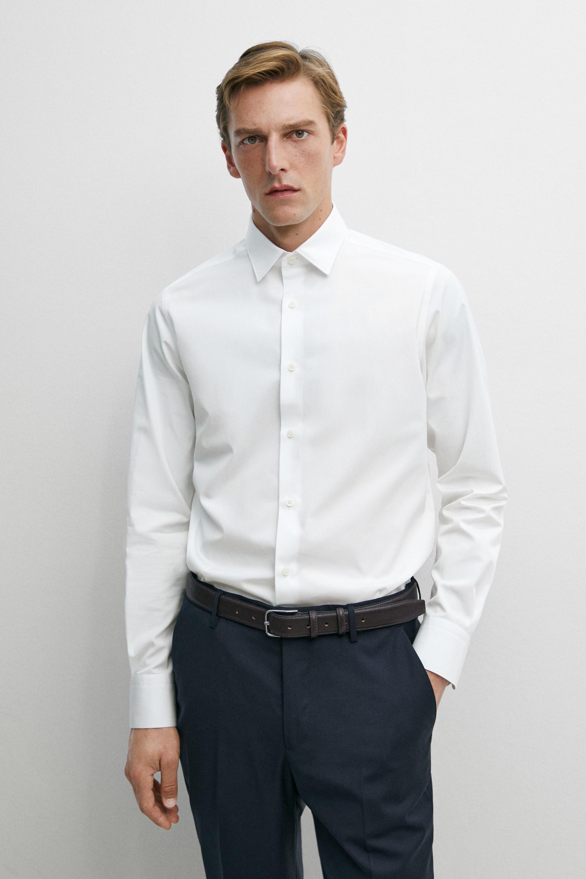 Slim fit 100% cotton poplin shirt — WHITE