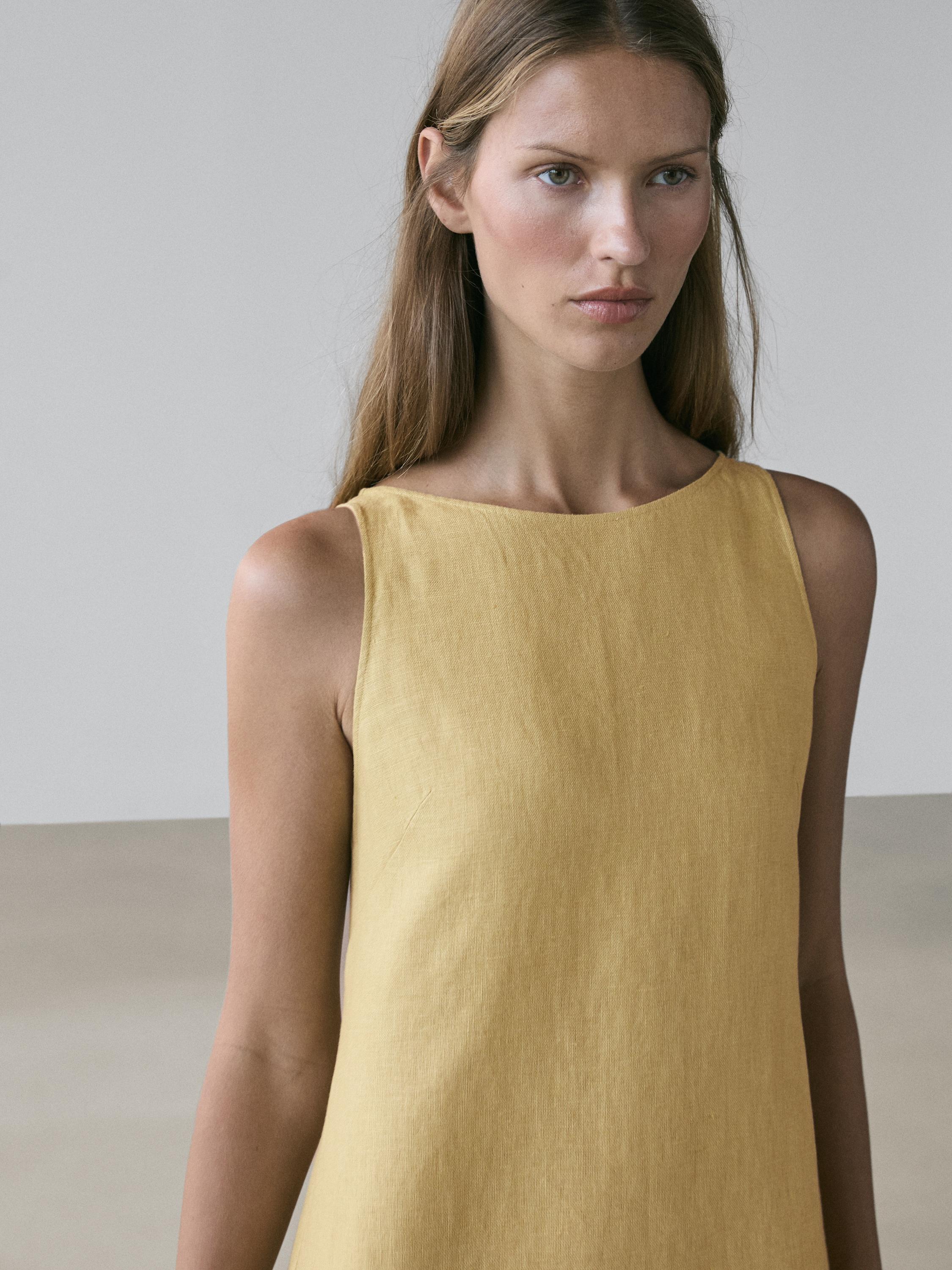Linen halter midi dress Lime, Chocolate Dress | Massimo Dutti Linen halter midi dress Lime, Chocolate Dress | Massimo Dutti
