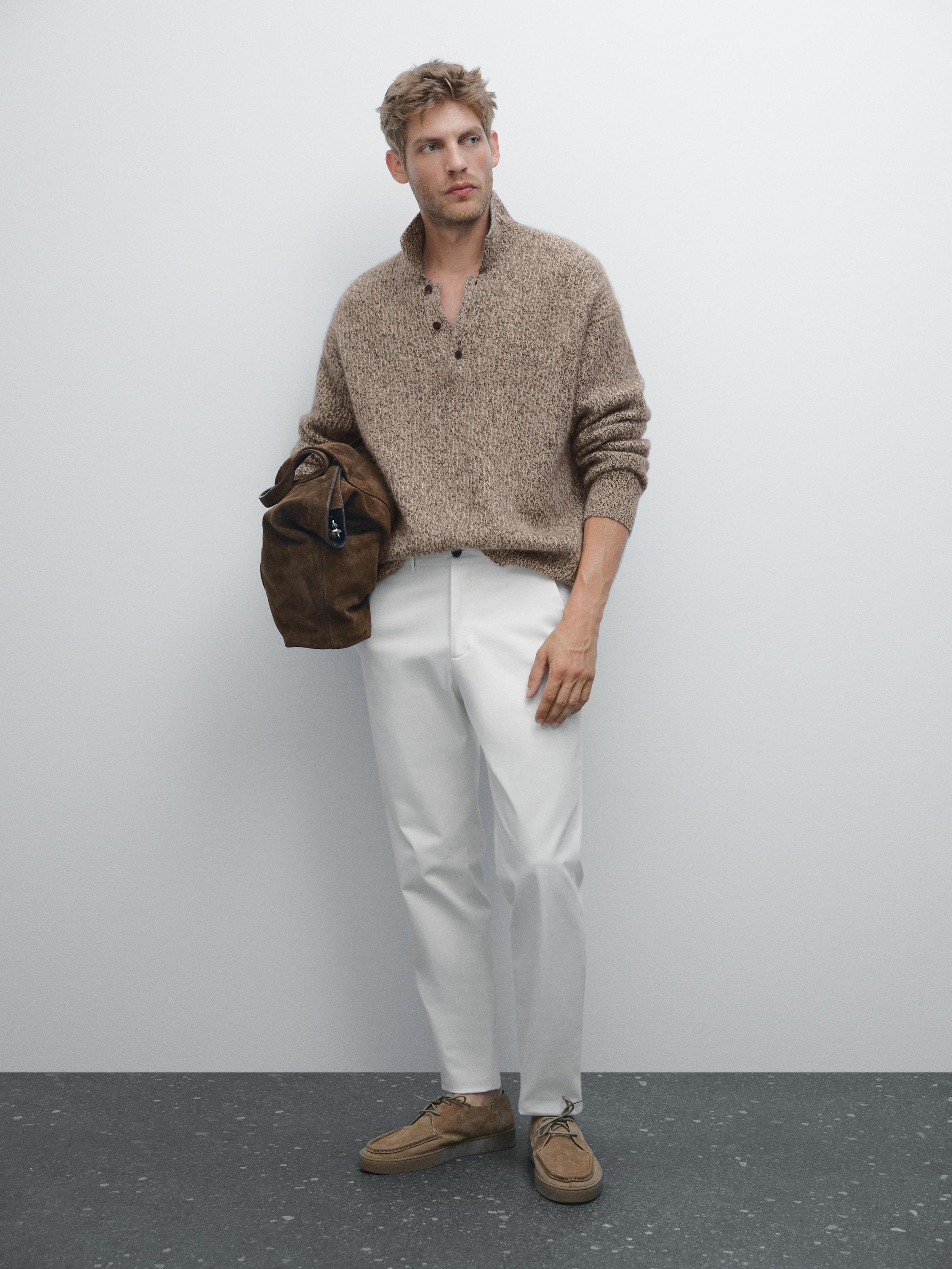 Slim fit textured trousers