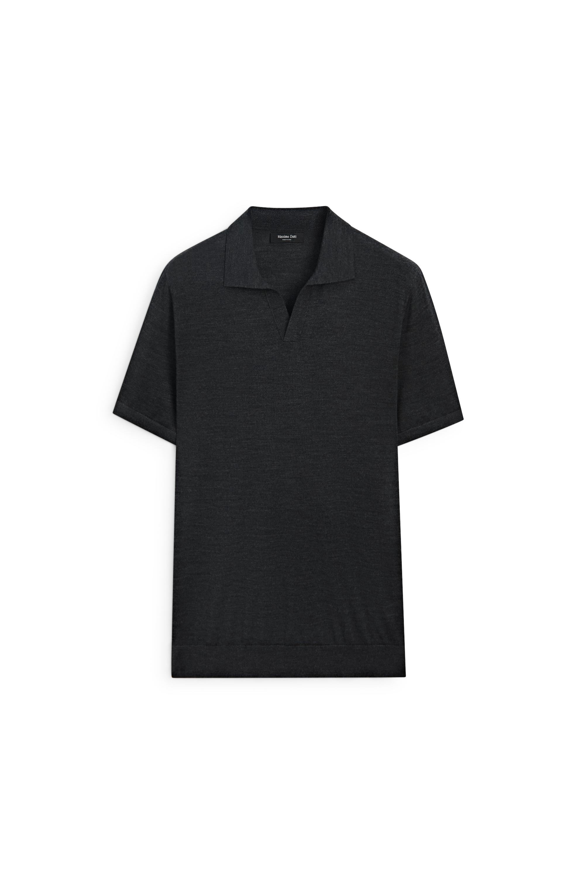 Short sleeve wool blend knit polo shirt — CHARCOAL