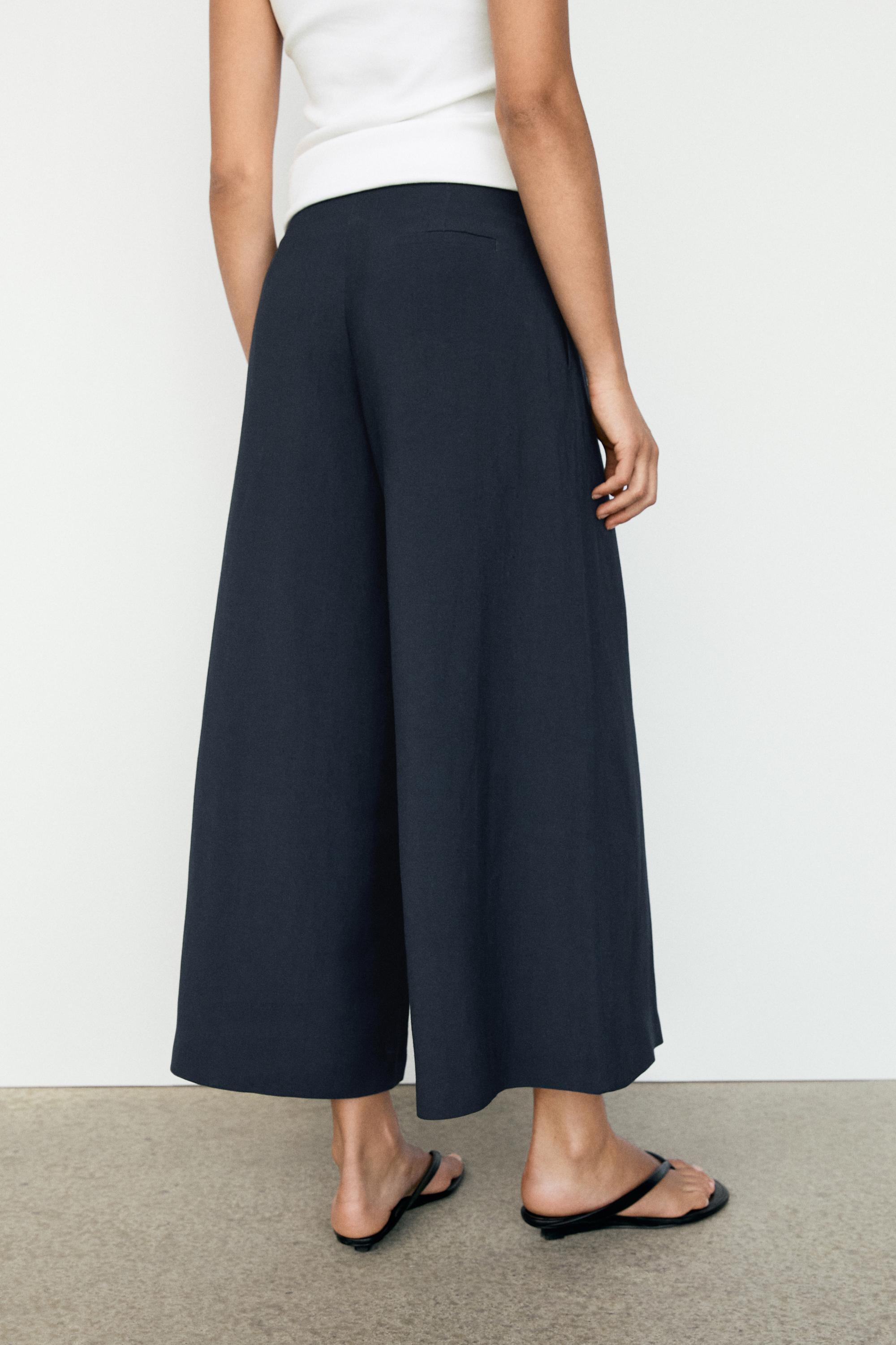 Flowing pleated wide-leg pants — DEEP BLUE