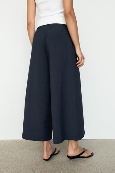 Flowing pleated wide-leg pants — DEEP BLUE 6