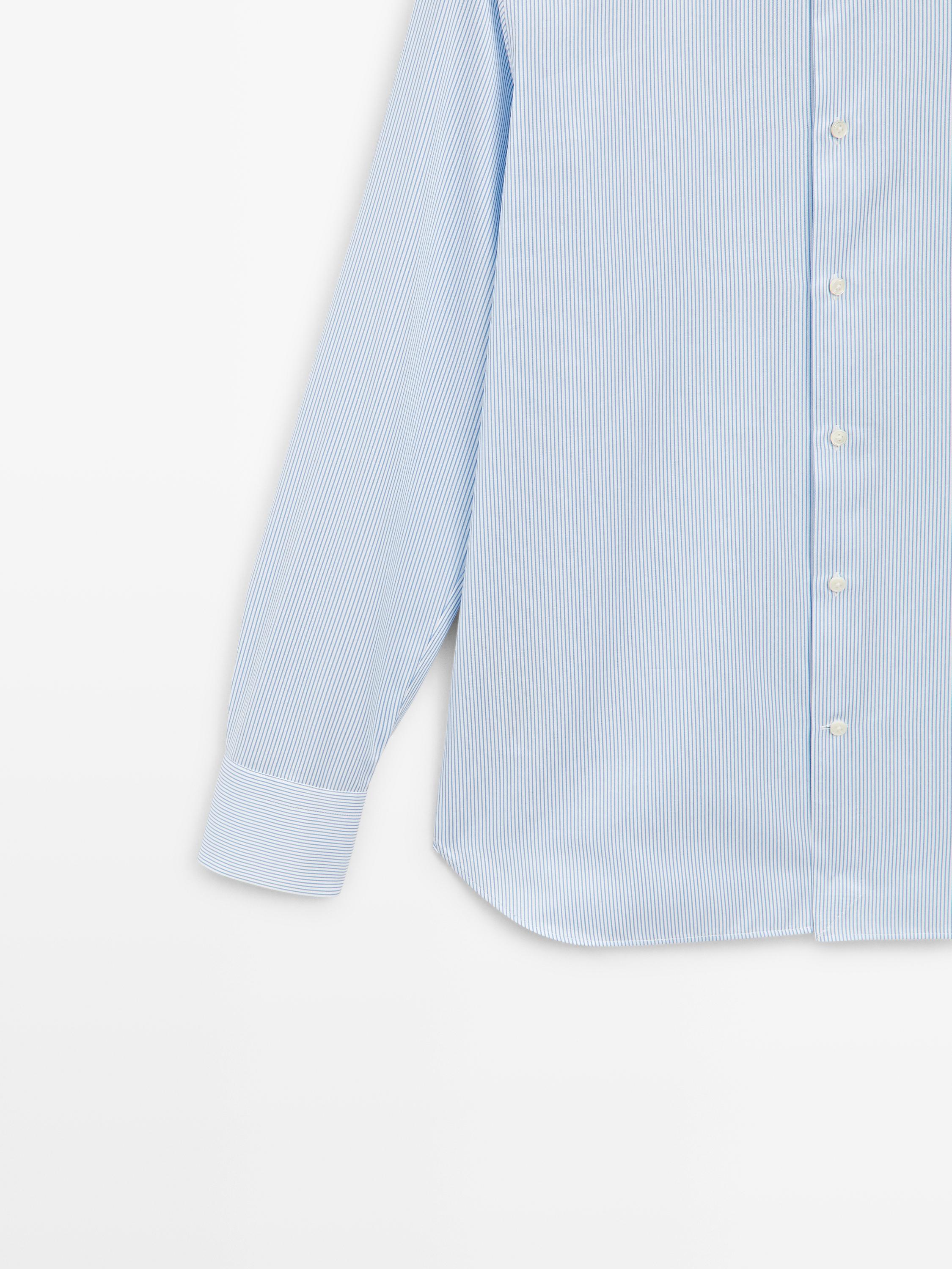 Slim fit striped 100% cotton shirt — SKY BLUE