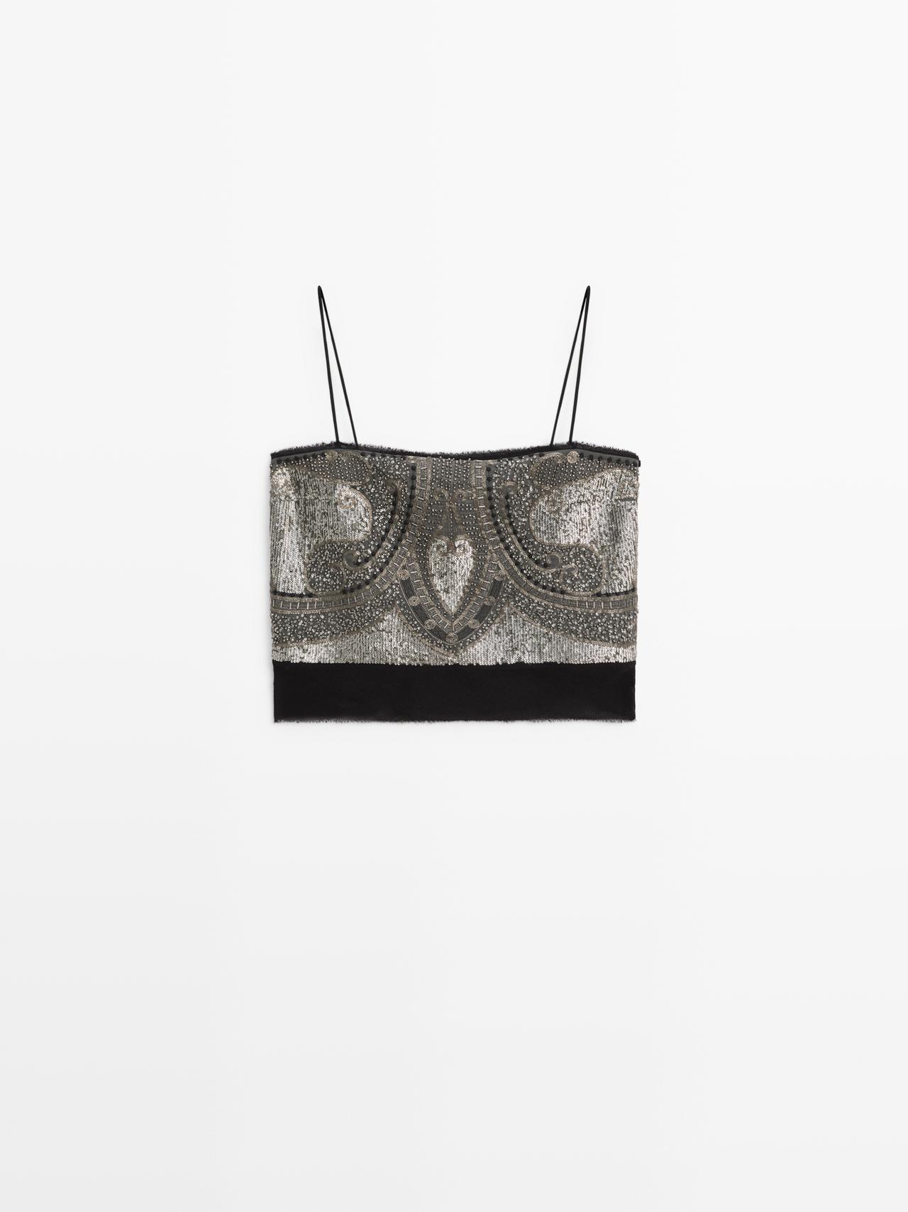 Massimo Dutti Top Detalle Bordados In Silver