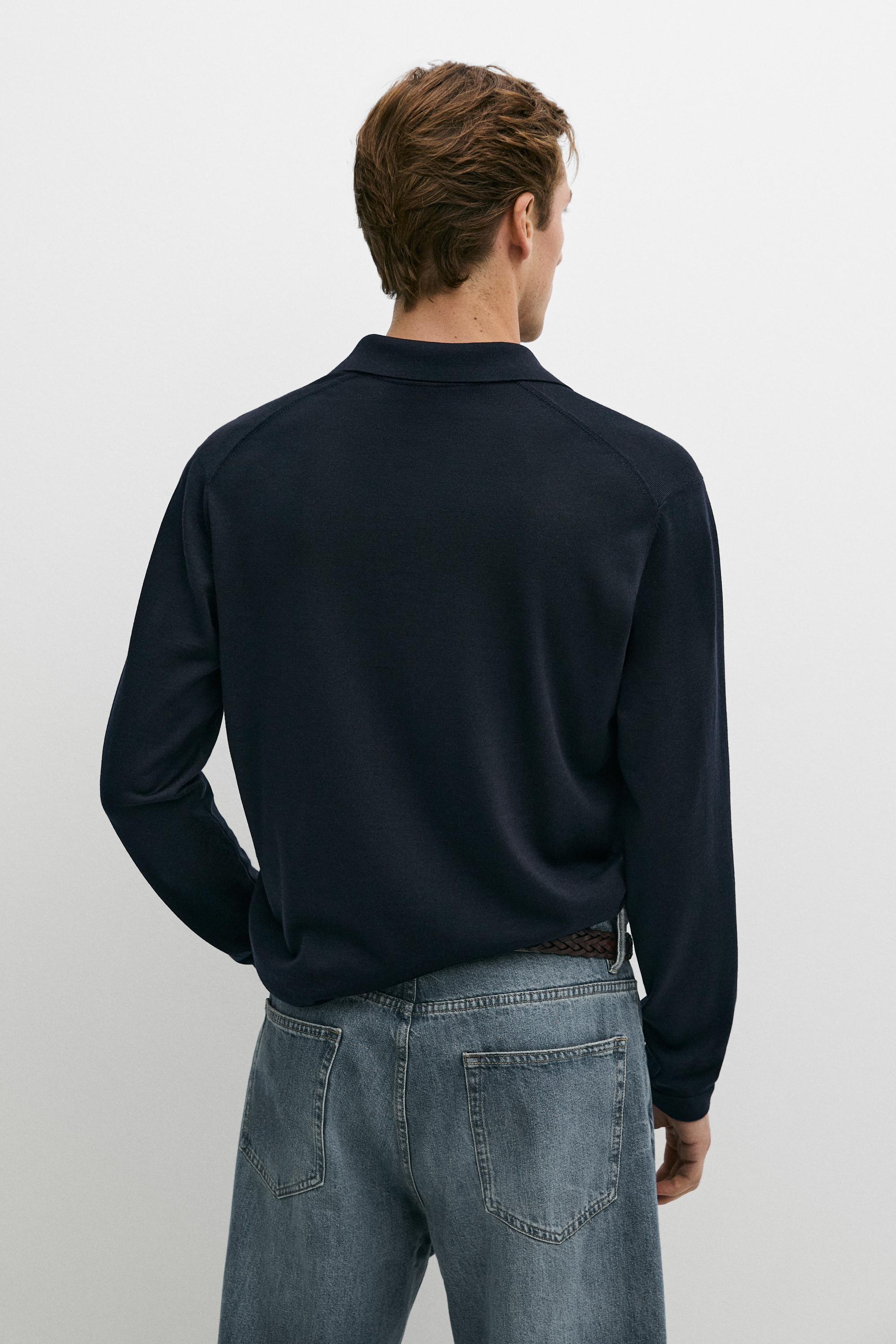 100% merino wool knit polo sweater — NAVY BLUE