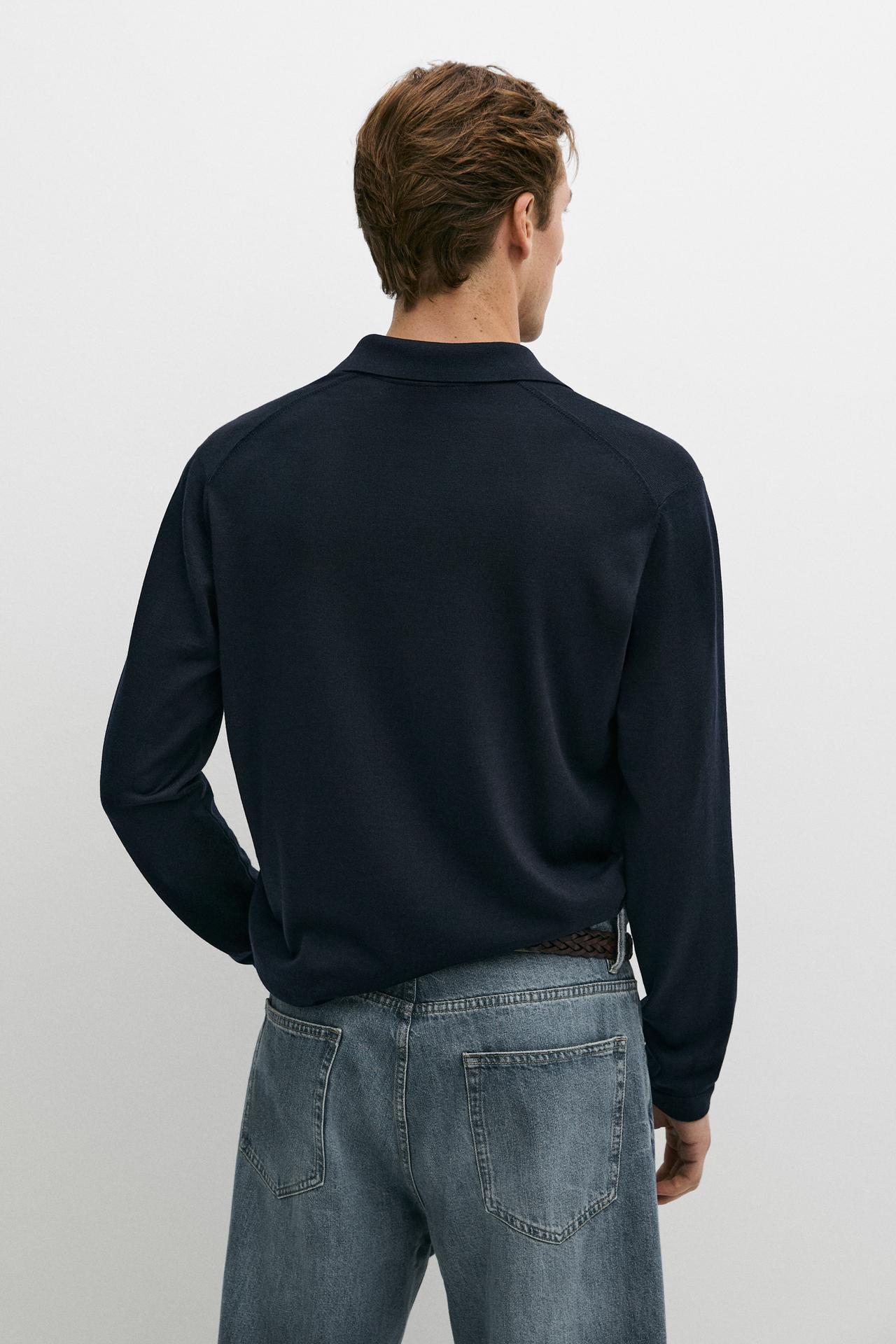 100% merino wool knit polo sweater — NAVY BLUE