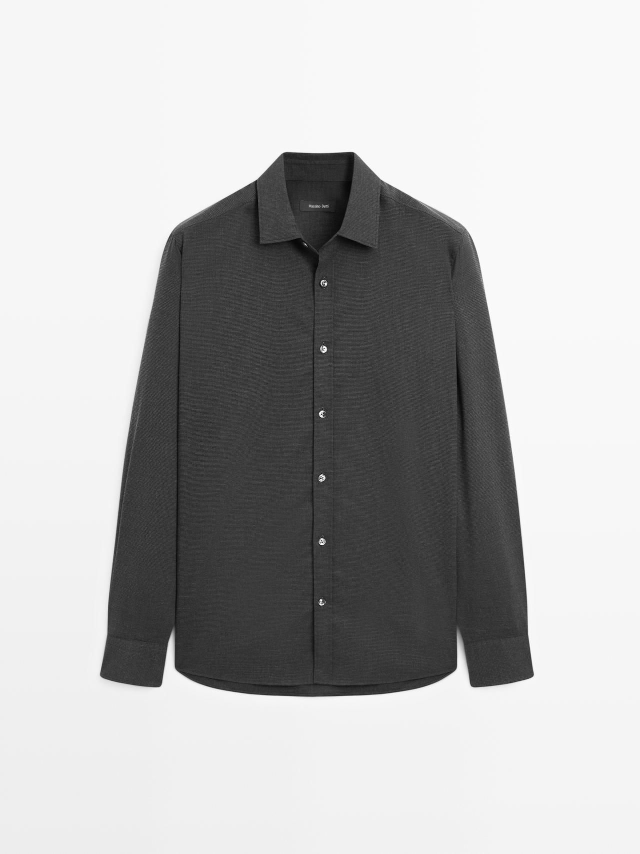 Massimo Dutti - Herre - Regular Fit, Mikroternet Skjorte - Grå - M