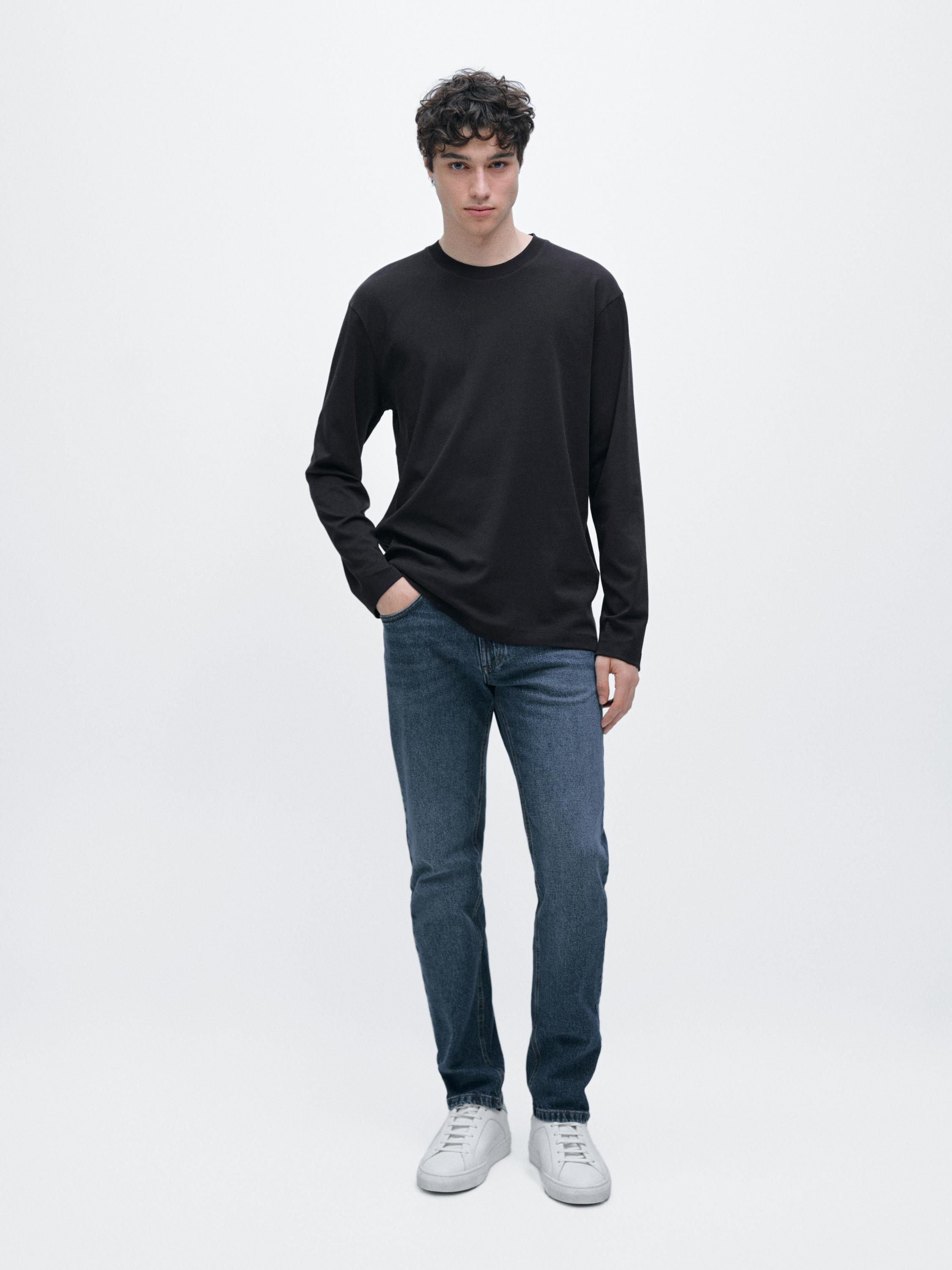 Long sleeve medium weight cotton T-shirt — NAVY BLUE