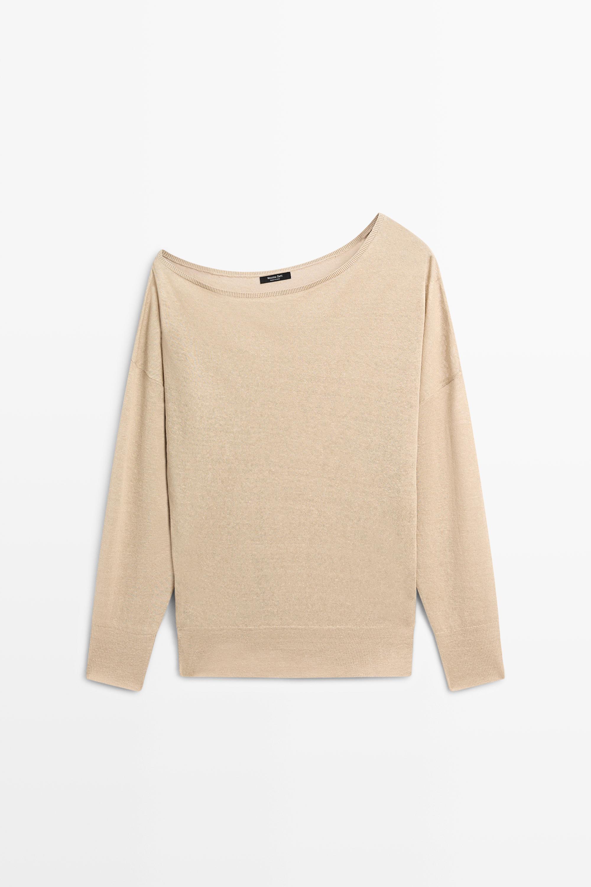 Fließender Pullover aus 100 % Leinen mit Carmen-Ausschnitt