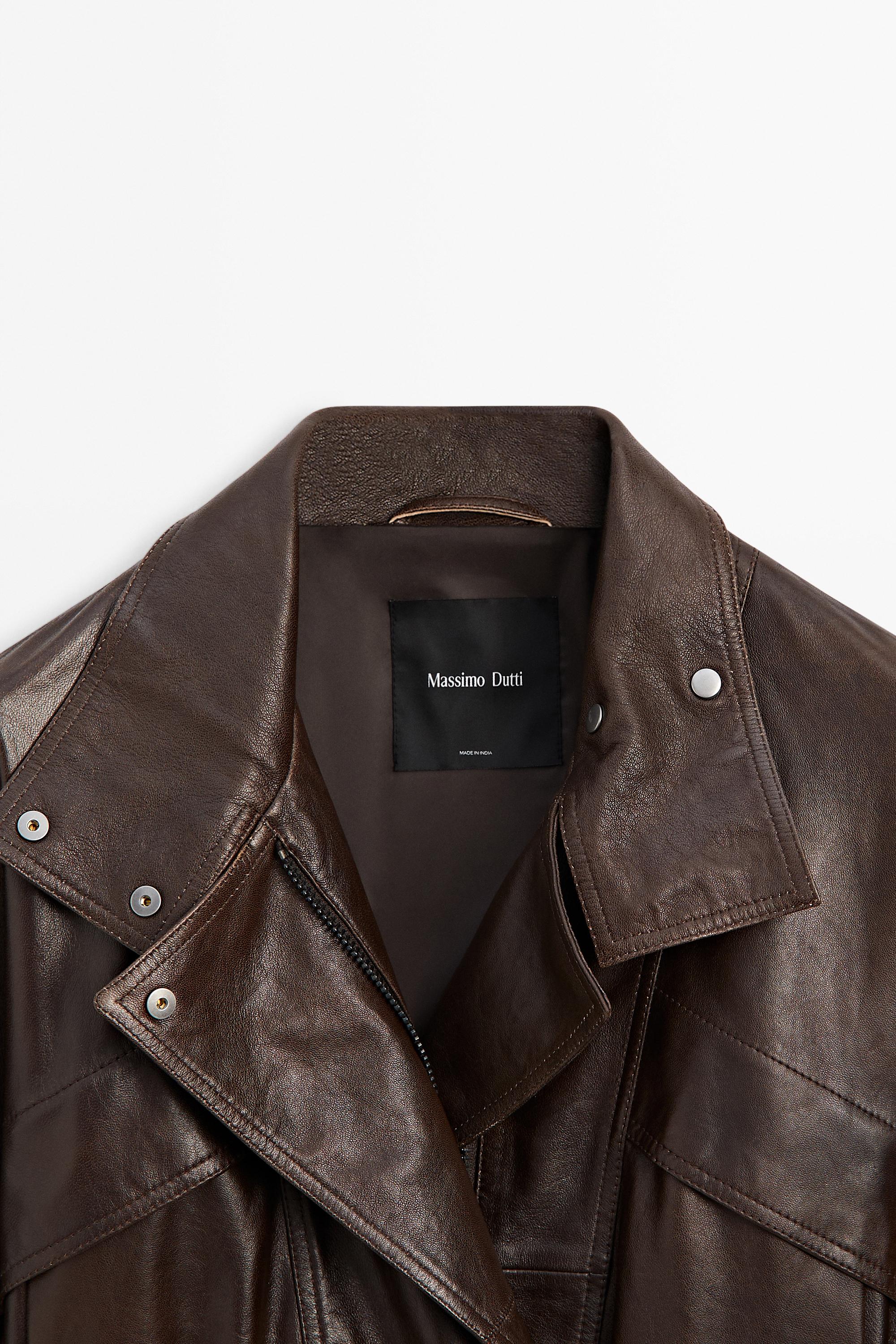 Cropped nappa leather bomber jacket — BROWN