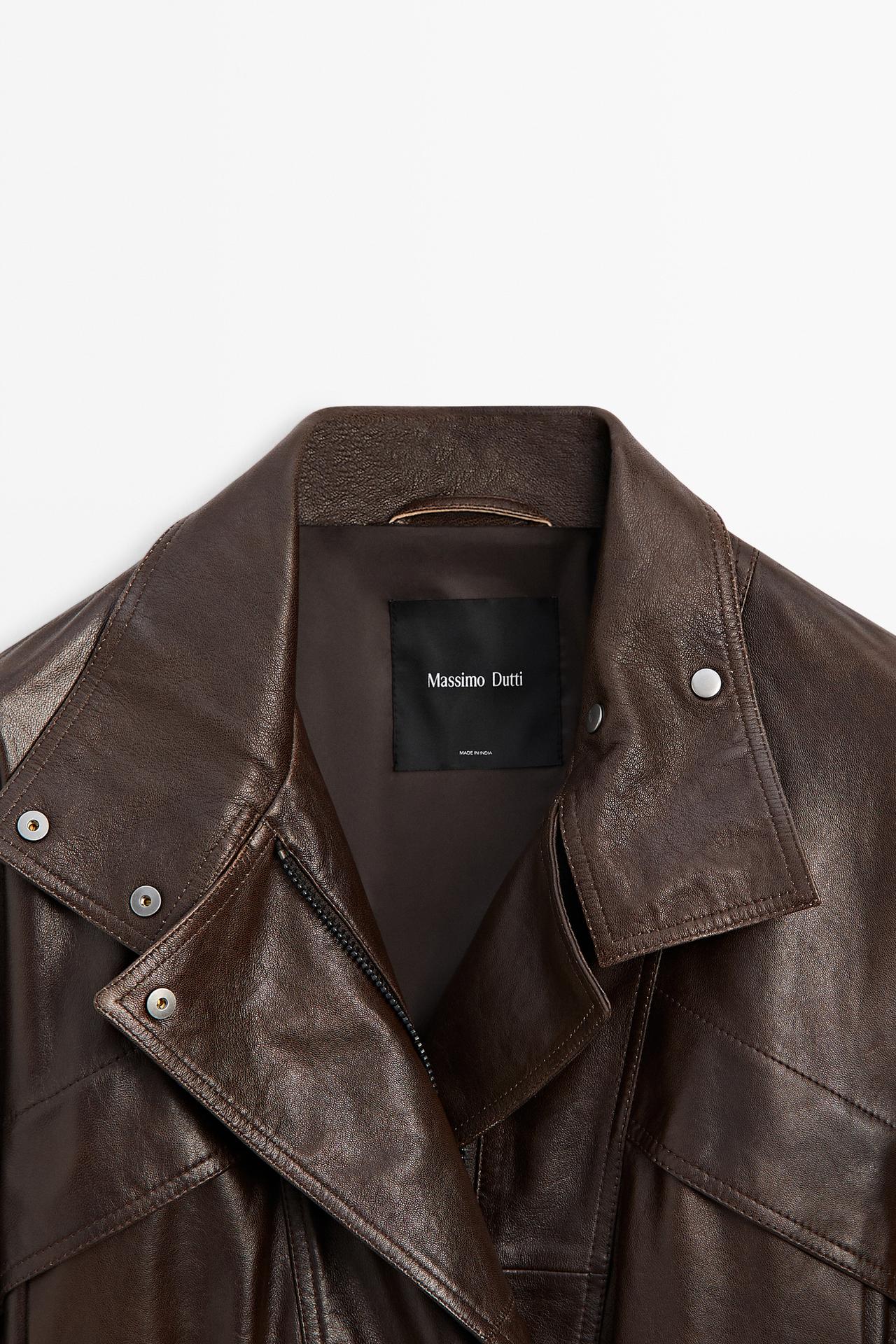 Short nappa leather bomber jacket — BROWN