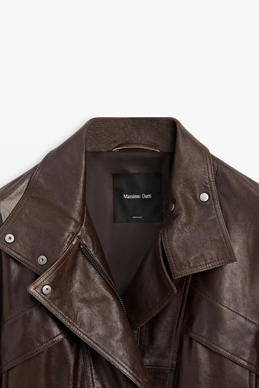 Short nappa leather bomber jacket — BROWN 9