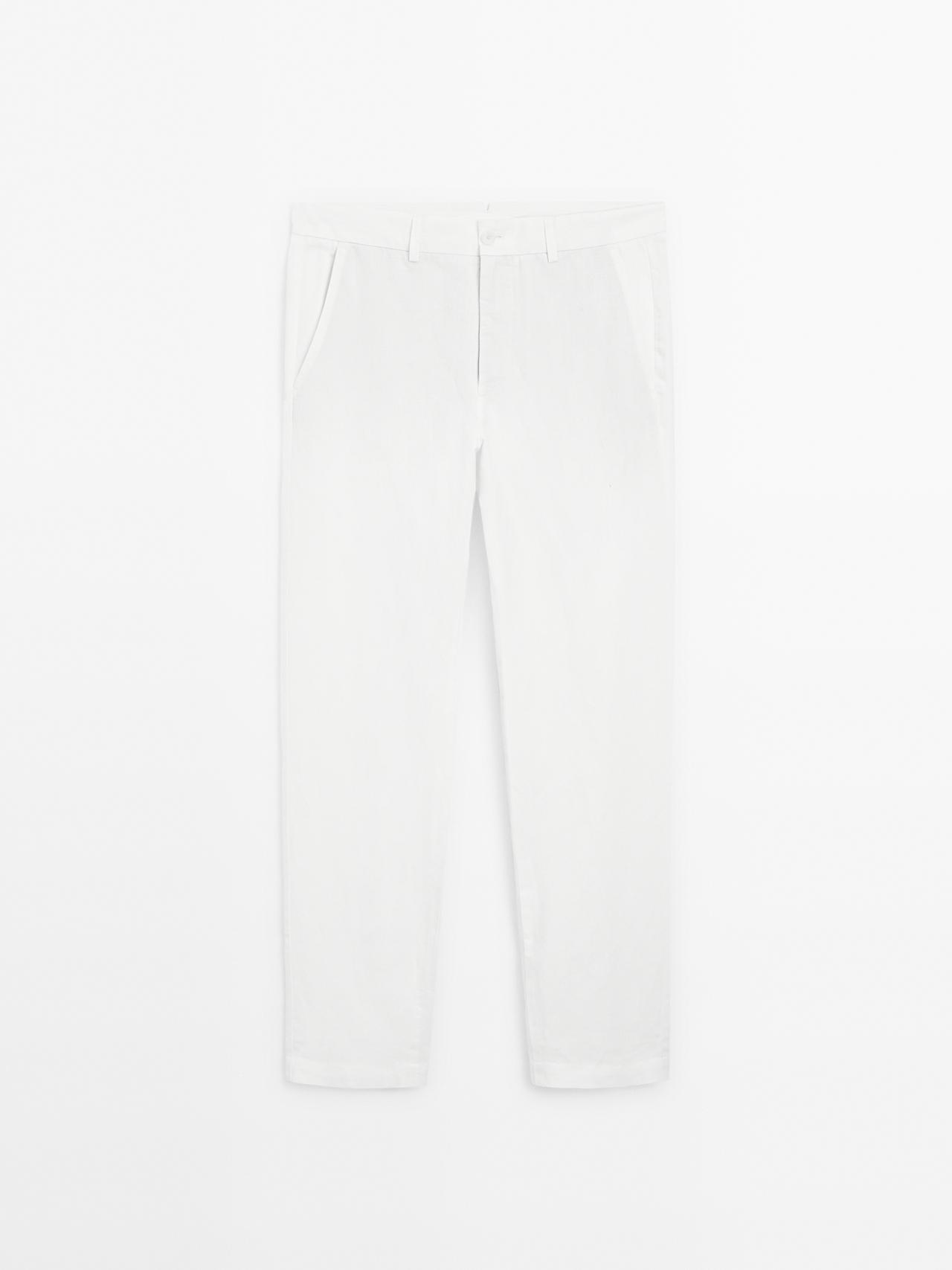 Massimo Dutti - Herre - Tapered Fit Bukser I Bomulds- Og Hørblanding - Råhvid - 36