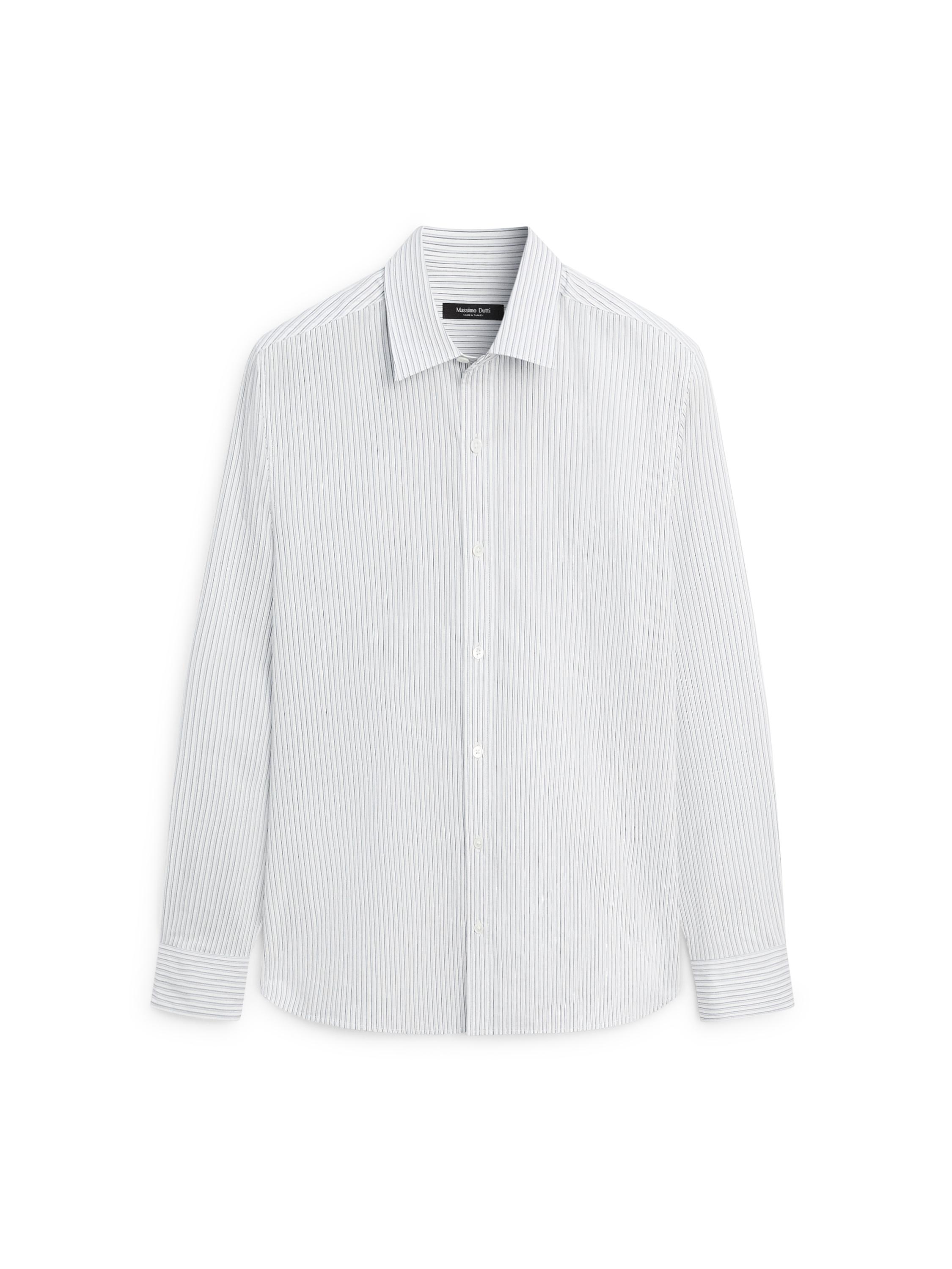 Cotton blend regular fit striped shirt — BLUE