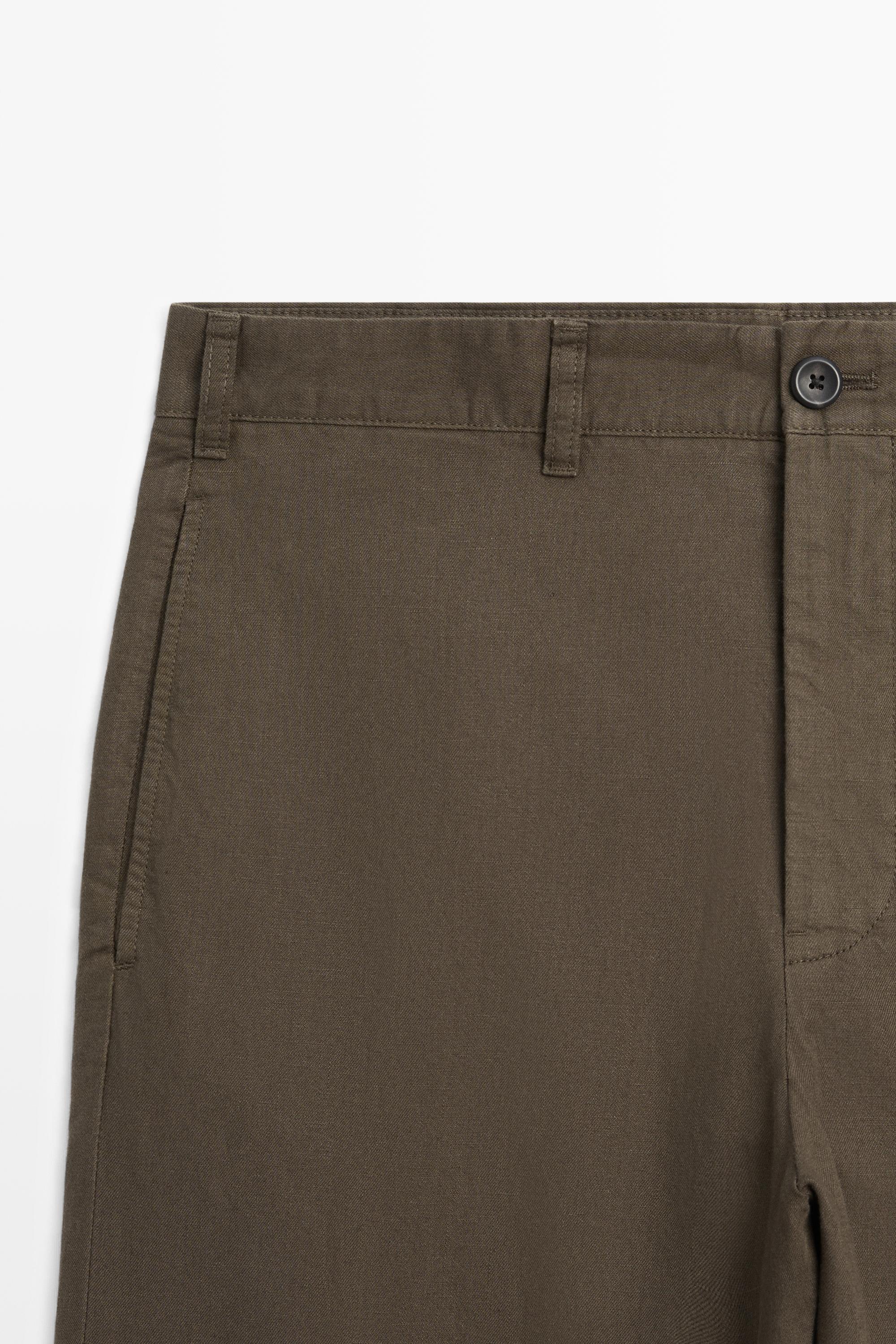Linen-cotton straight-leg pants — DARK GREEN